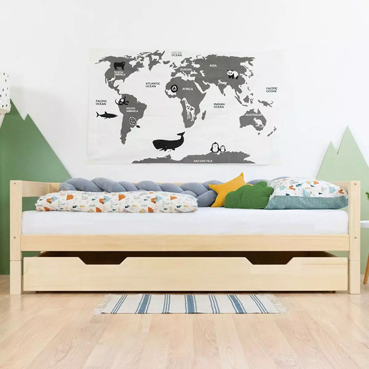 Youdoit Tiroir lit à roulettes - couleur bois naturel pour lit 80 x 160 cm