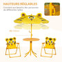 Voir la diapositive 4 : OUTSUNNY Ensemble salon de jardin enfant 4 pcs design tigre - table ronde + 2 chaises pliables + parasol - métal époxy oxford jaune