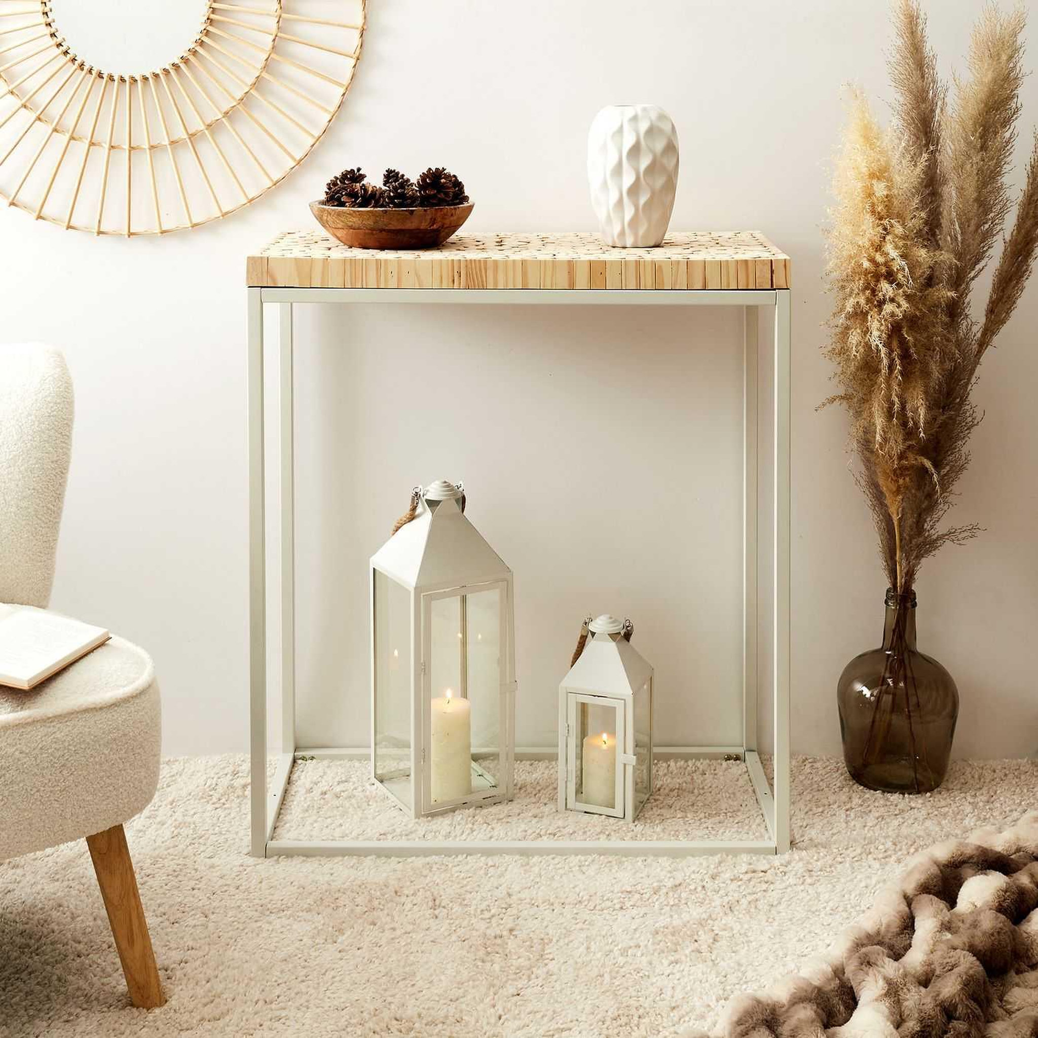 Voir la diapositive 4 : TOILINUX Console effet rondin de bois en métal et mdf - blanc et beige.