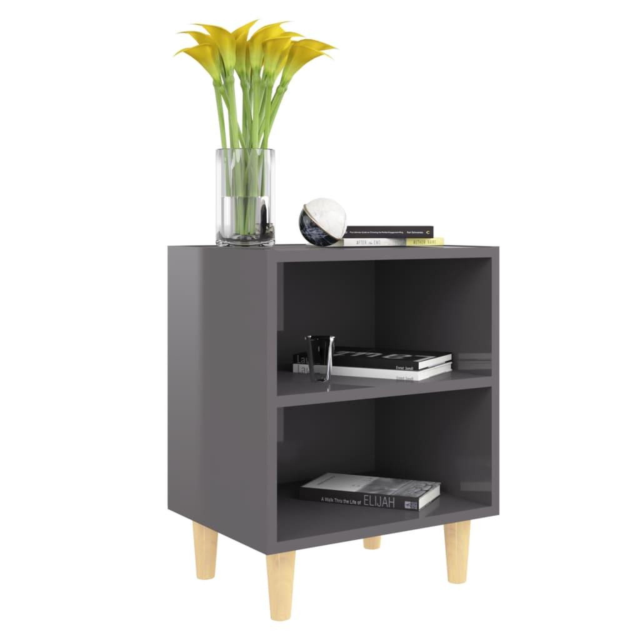 Voir la diapositive 3 : VIDAXL Table de chevet avec pieds en bois Gris brillant 40x30x50 cm