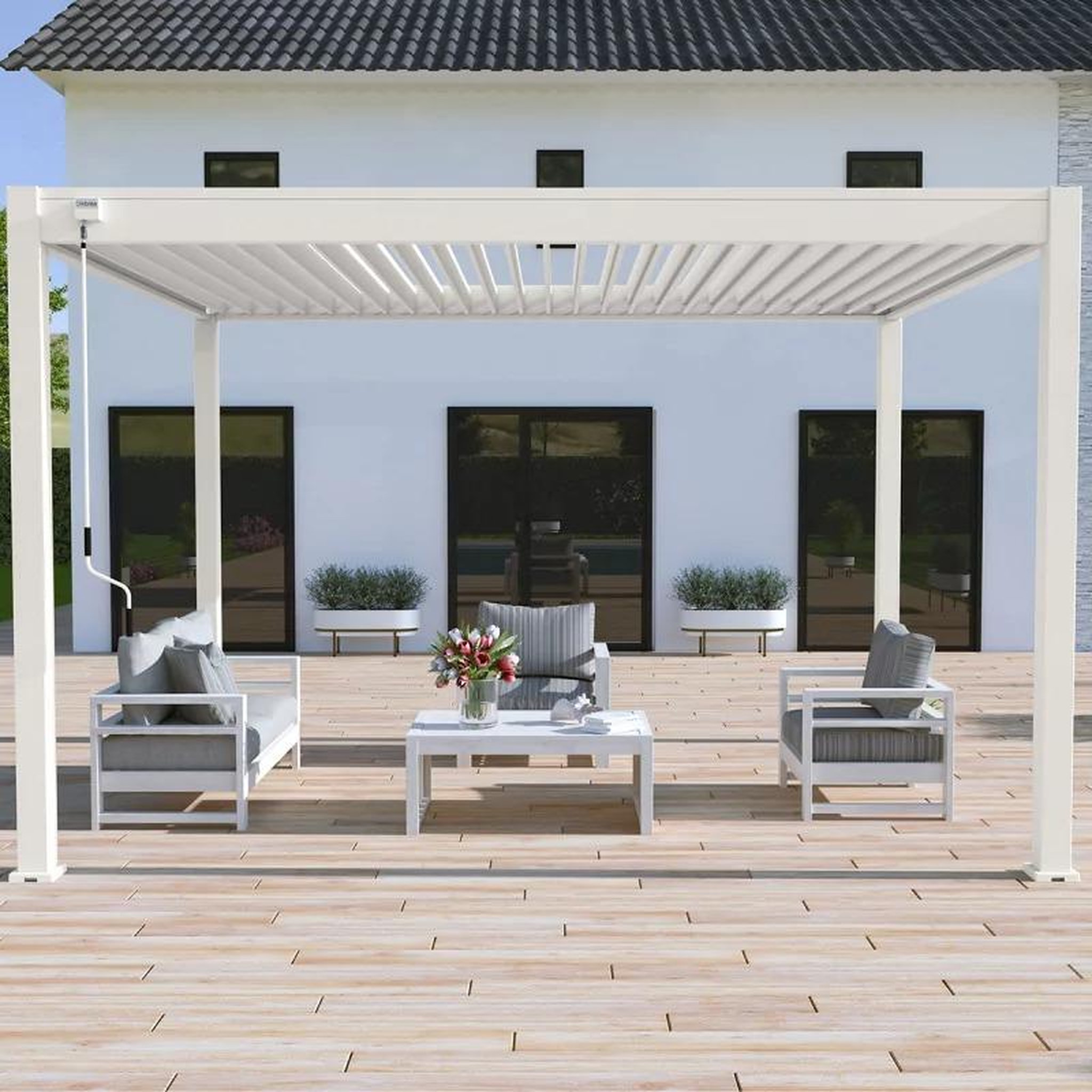 CENTRALE BRICO Pergola bioclimatique 3 x 4 m à lames doubles orientables - aluminium blanc - store inclus