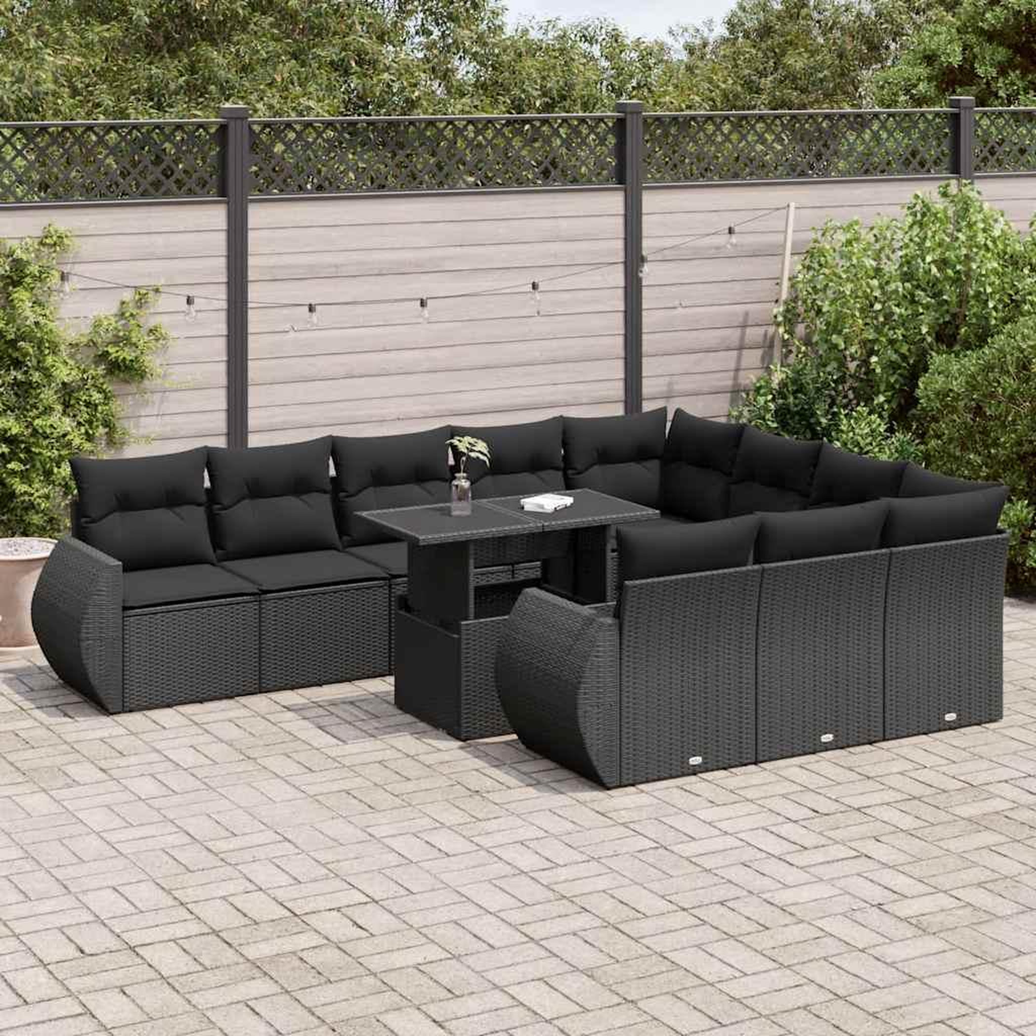 VIDAXL Salon de jardin 11 pcs avec coussins noir resine tressee