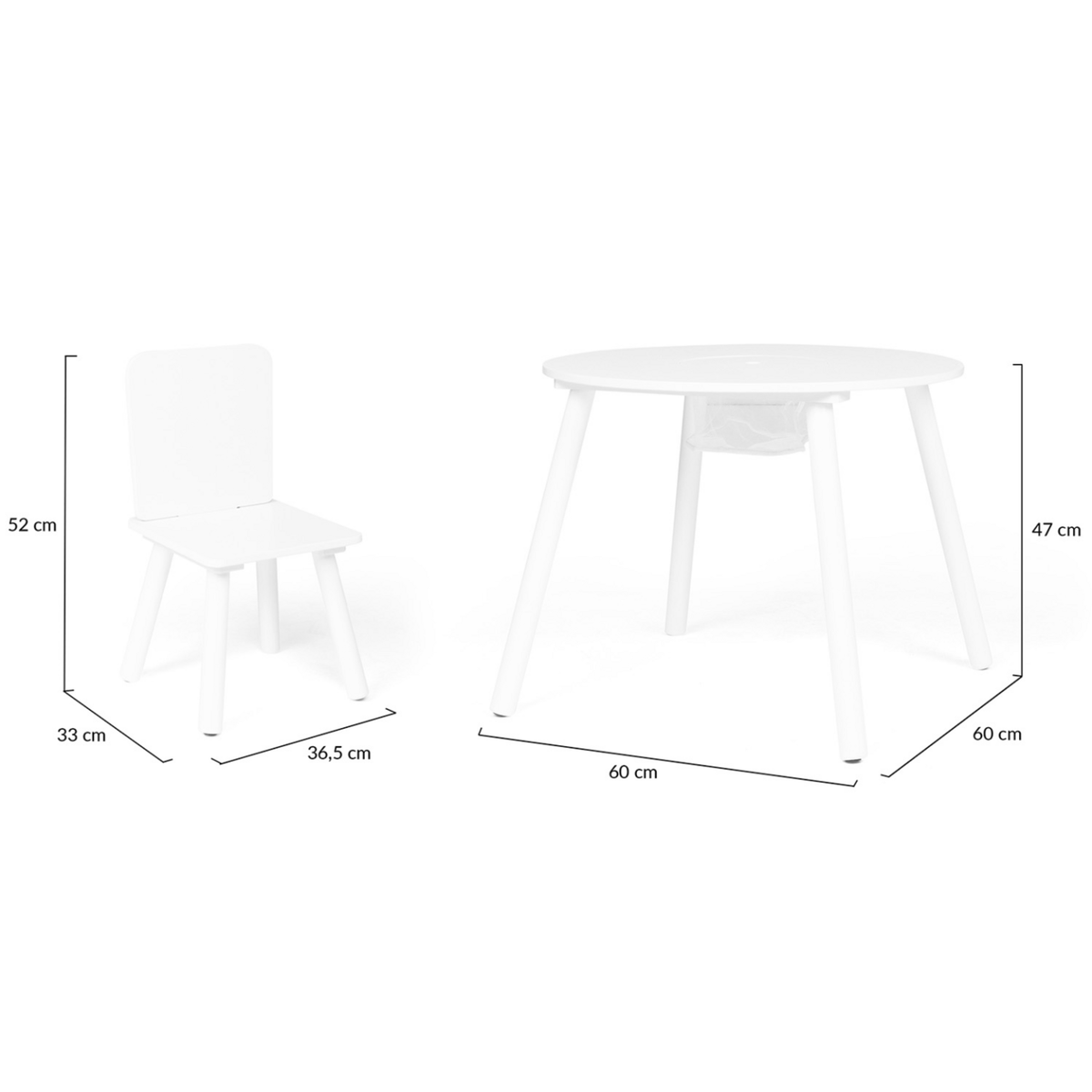 ID MARKET Table + 2 chaises enfant CANDICE avec espace de rangement en bois blanc