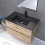 Aurlane Meuble salle de bain 80x54 - Finition chene naturel + vasque noire + miroir Led - TIMBER 80 - Pack33