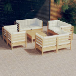 VIDAXL Salon de jardin 9 pcs avec coussins creme bois de pin