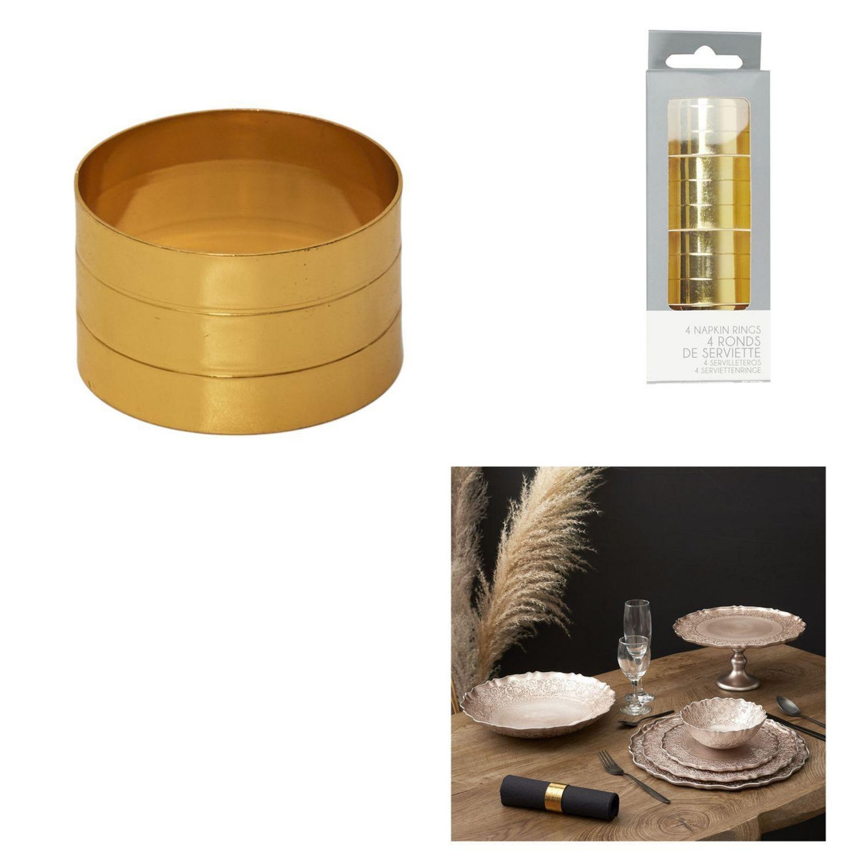 The Home Deco Factory Lot de 4 ronds de serviette - Doré