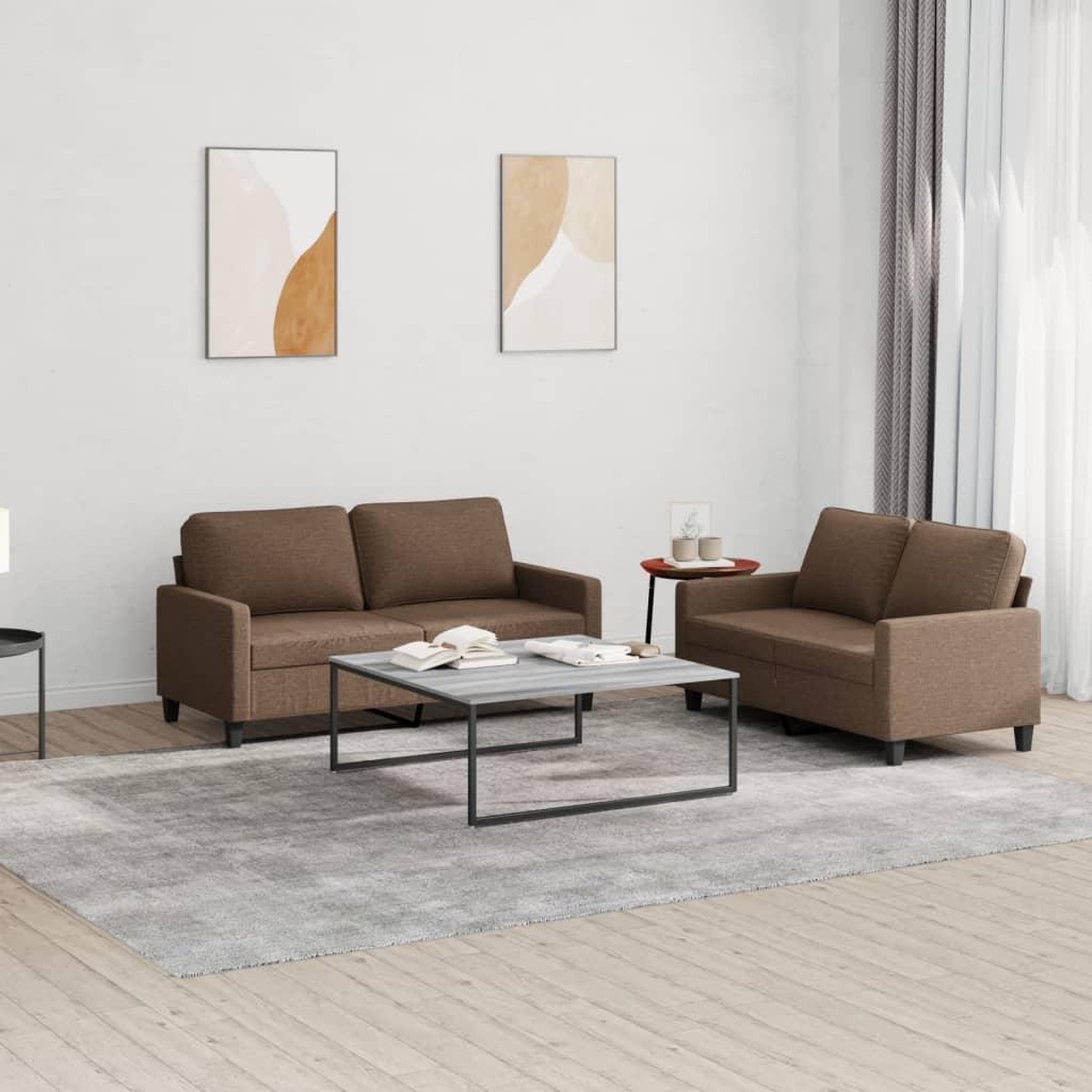 VIDAXL Ensemble de canapes 2 pcs avec coussins Marron Tissu