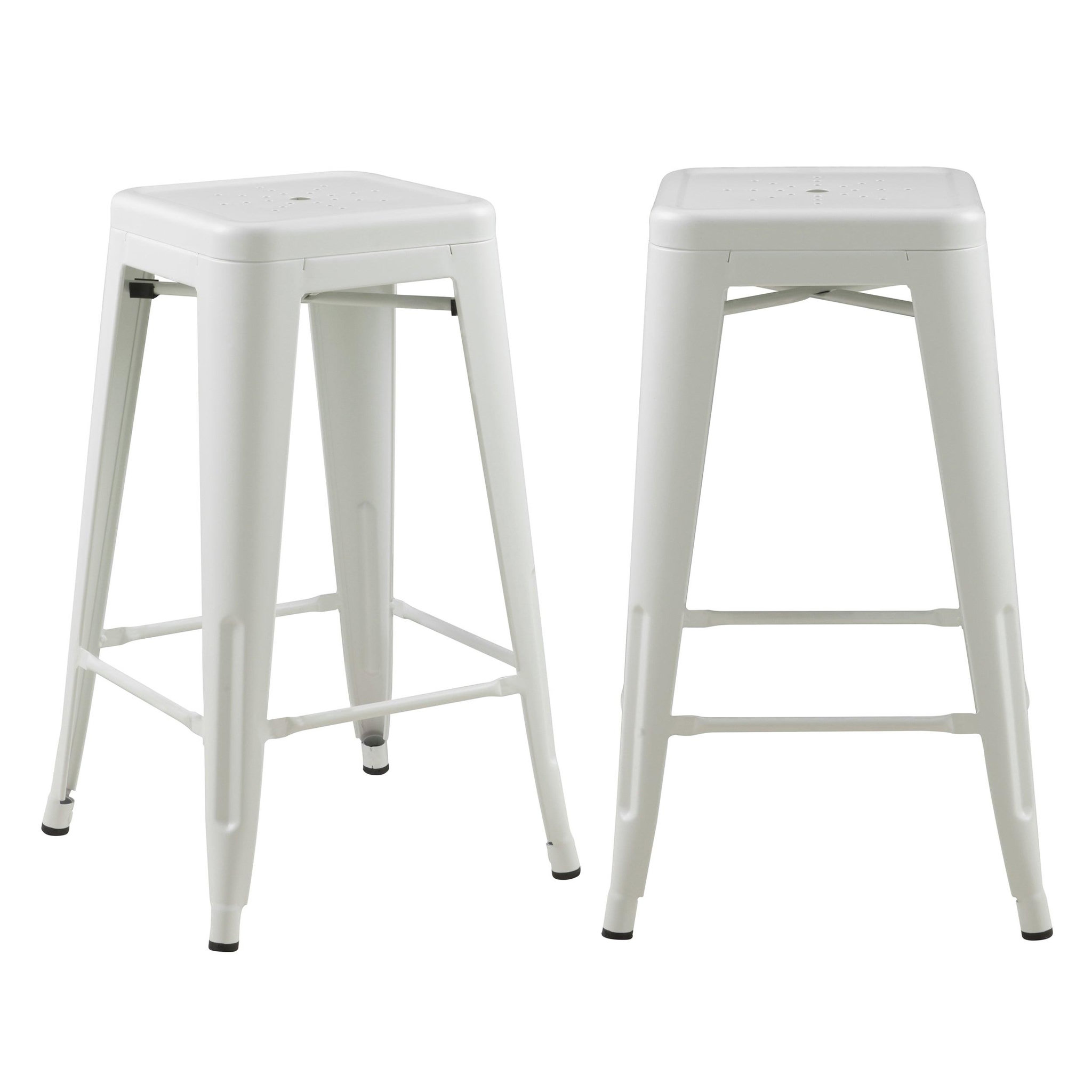 Voir la diapositive 2 : MAISON PAVANE Lot de 2 tabourets pour îlot central 66 cm en métal blanc mat-indus