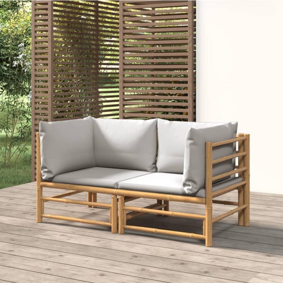 VIDAXL Canapes d'angle de jardin avec coussins gris clair 2 pcs bambou