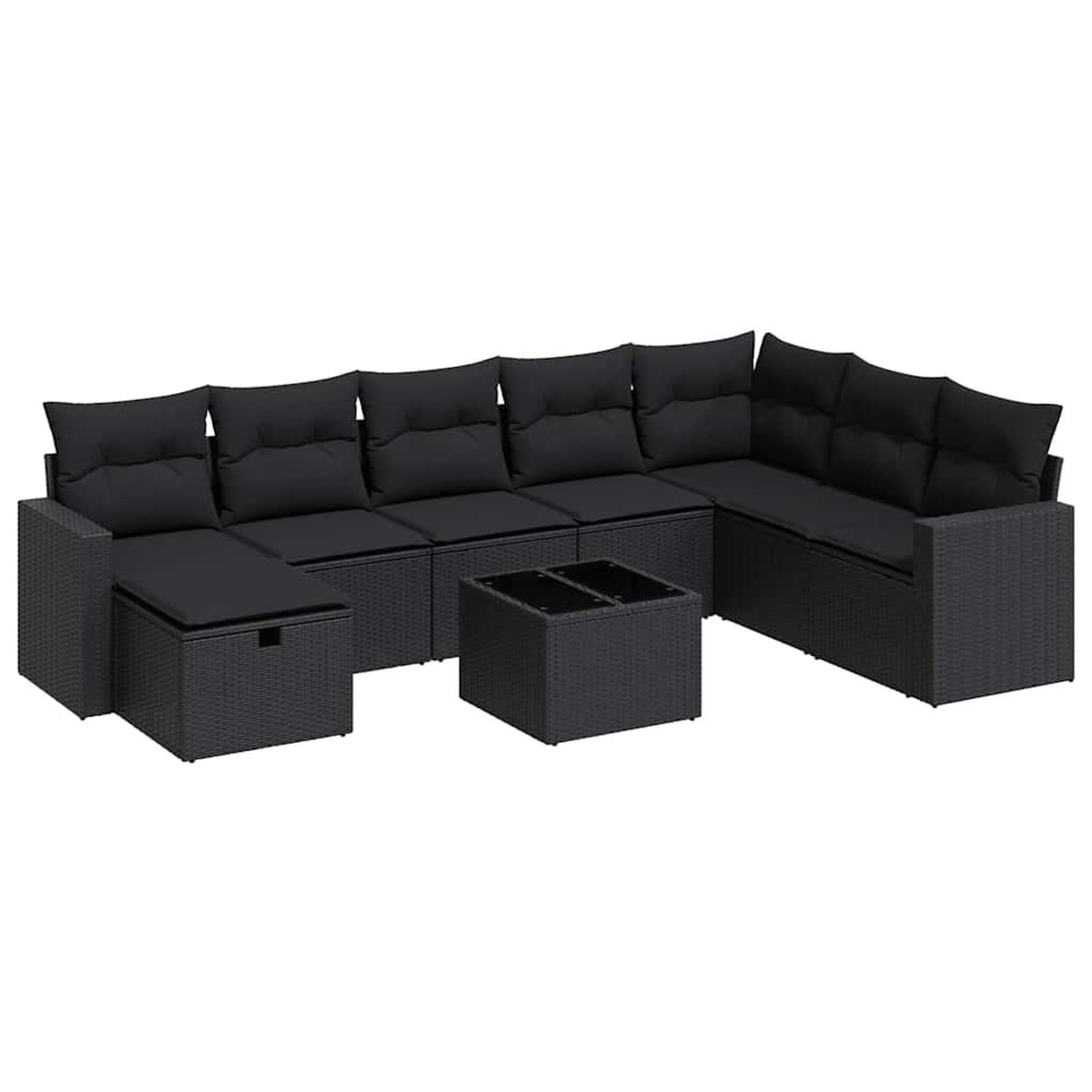 Voir la diapositive 2 : VIDAXL Salon de jardin 9 pcs avec coussins noir resine tressee