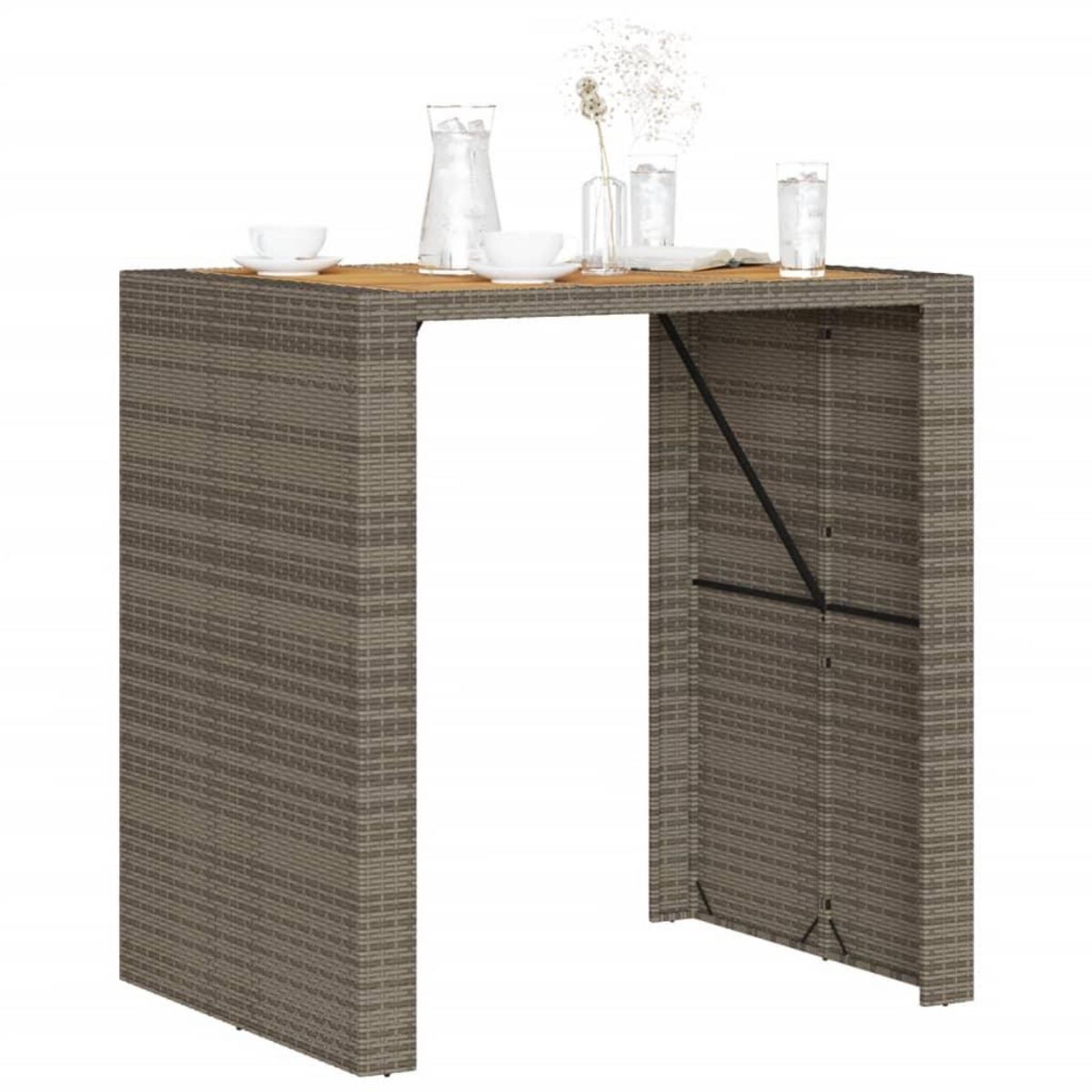 VIDAXL Table de bar de jardin et dessus en bois acacia resine tressee