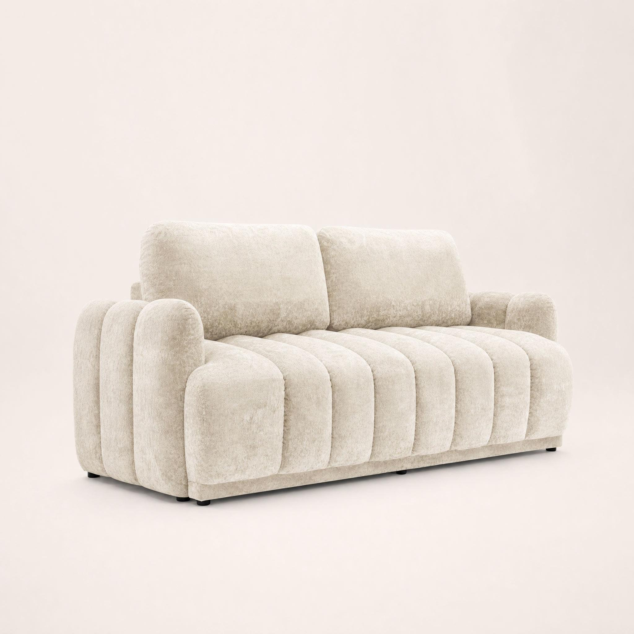 Voir la diapositive 3 : BEST MOBILIER Silvia - canapé droit 3 places convertible avec coffre - en tissu bouclette