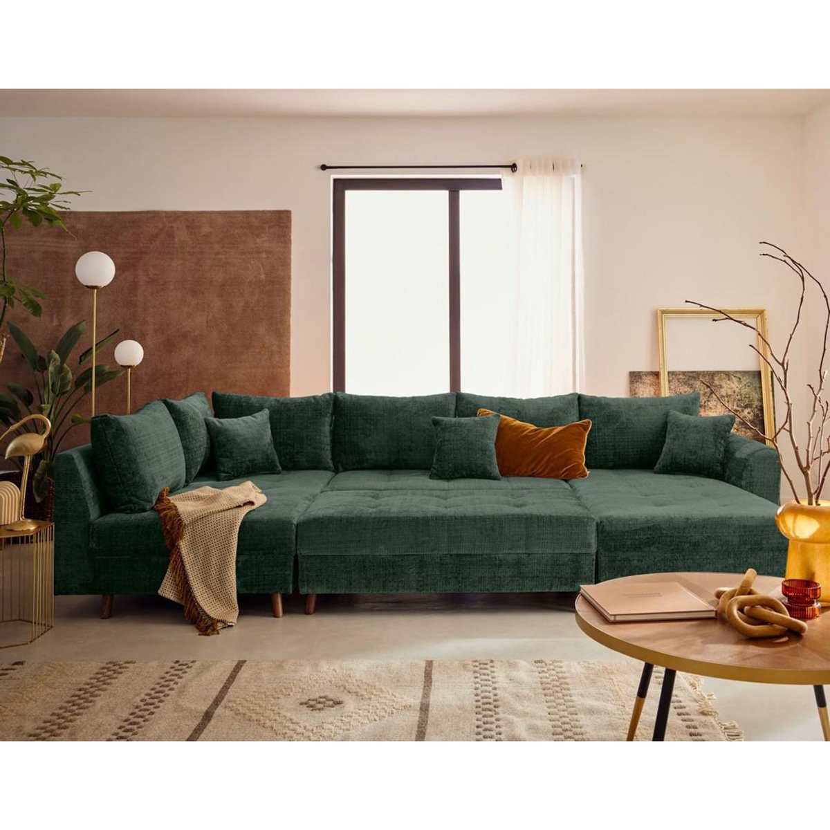 LISA DESIGN Rune - canapé panoramique d'angle gauche 7 places en velours texturé