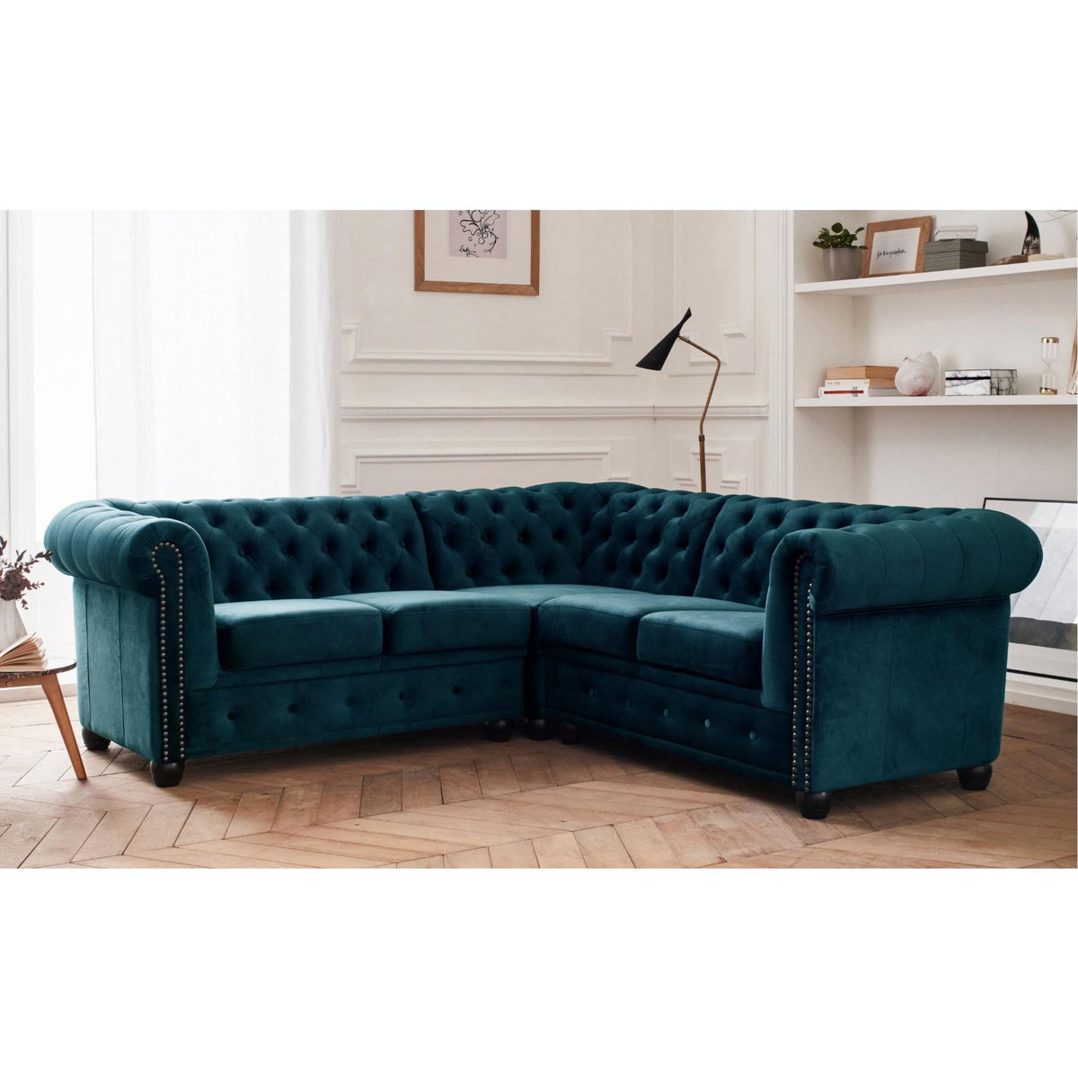 LISA DESIGN William - canapé chesterfield d'angle réversible - 5 places - en velours