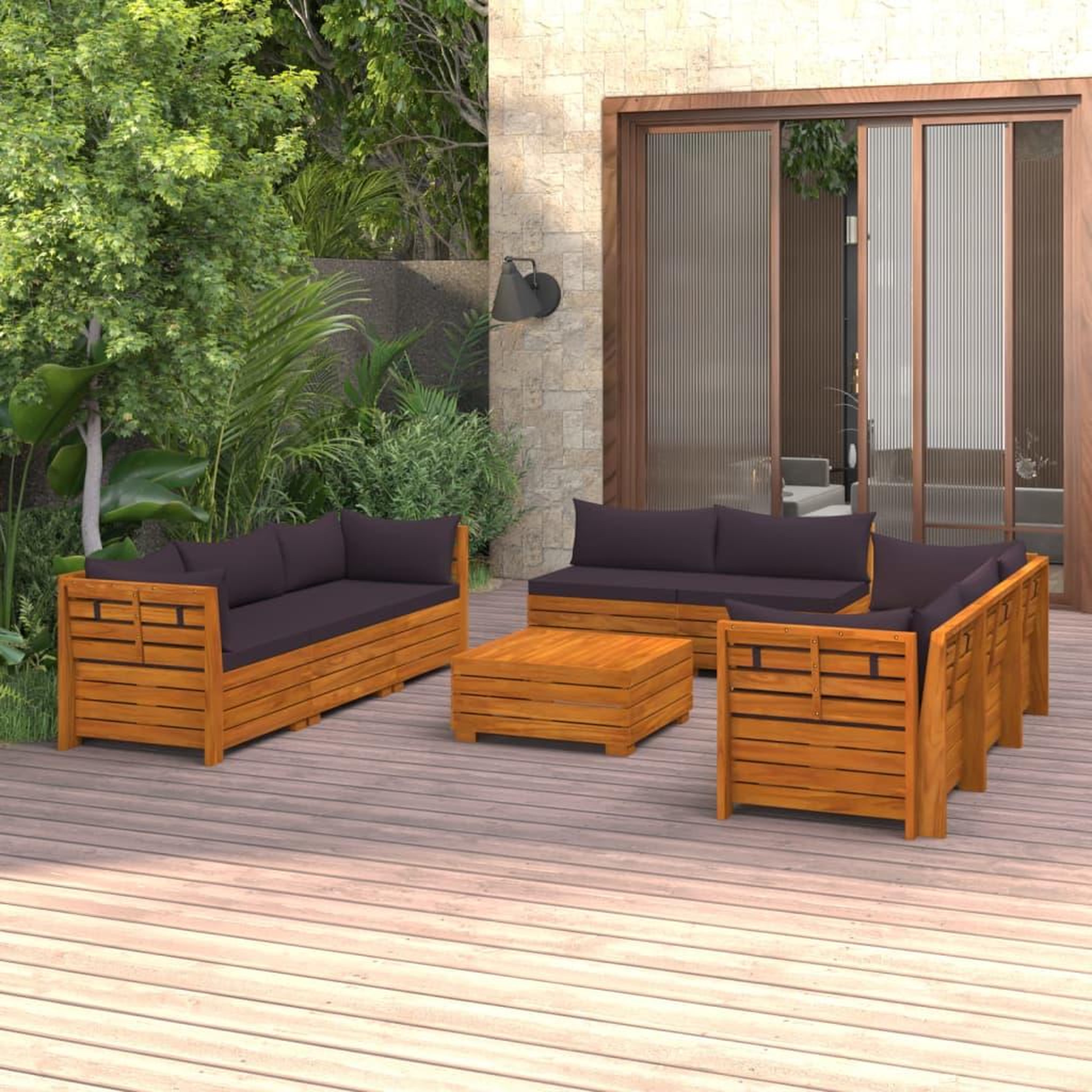 Voir la diapositive 1 : VIDAXL Salon de jardin 9 pcs avec coussins Bois d'acacia solide