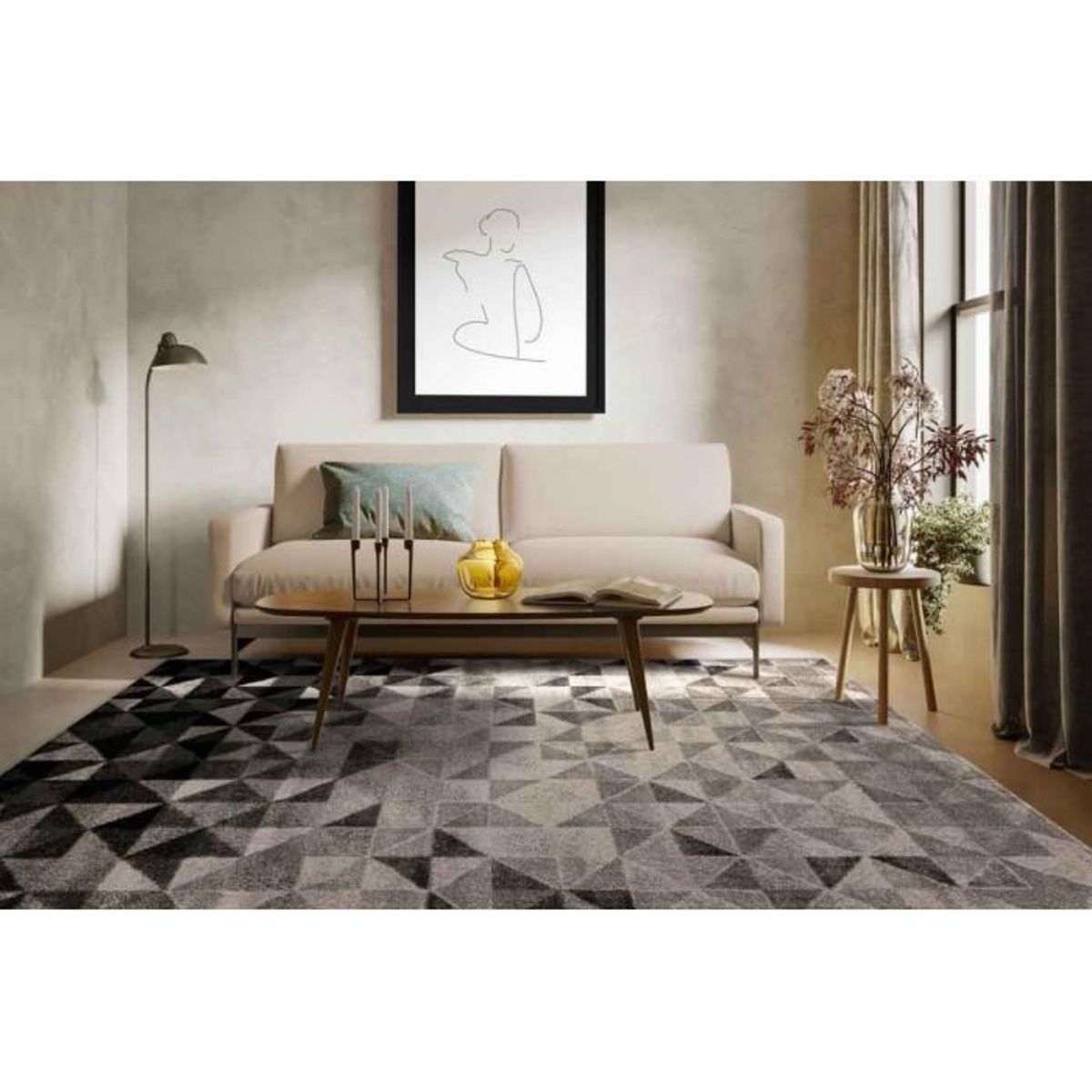 Paris Prix Tapis Tissé à Poils Ras  Naila  Gris & Noir
