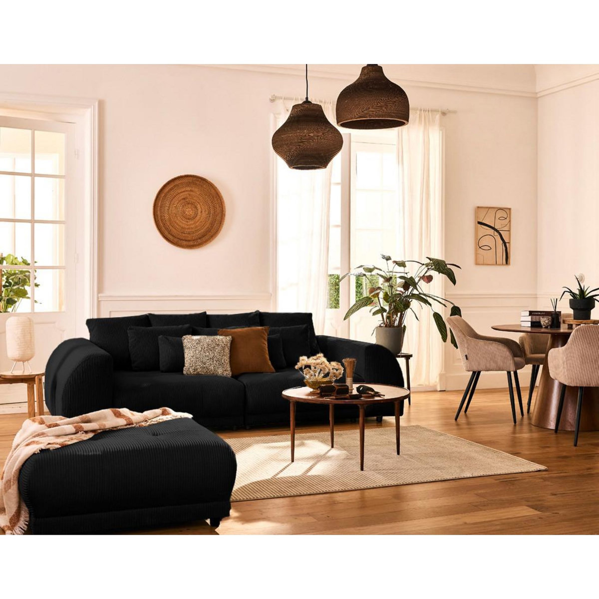 LISA DESIGN Amadora - canapé droit 4 places en velours côtelé