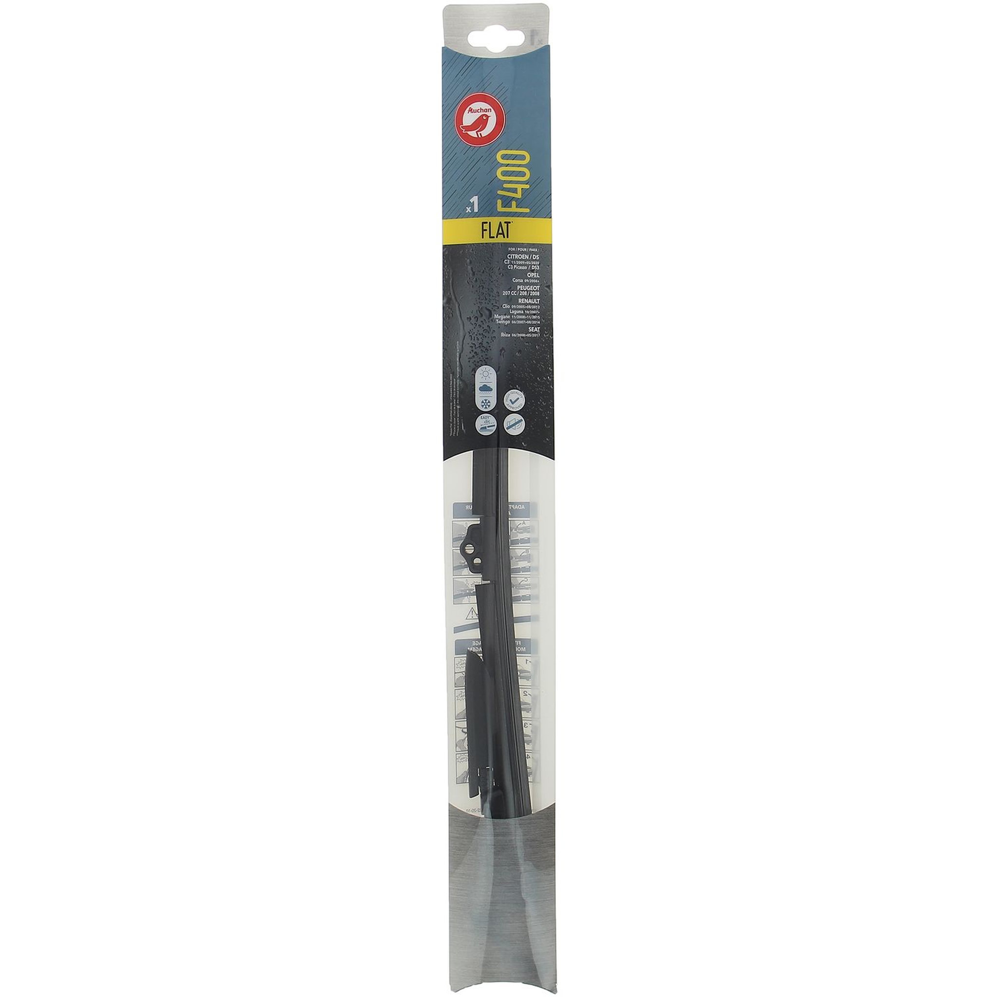 Voir la diapositive 2 : AUCHAN Balai d'essuie-glace plat F400 40cm pour CITROËN / DS OPEL PEUGEOT RENAULT SEAT