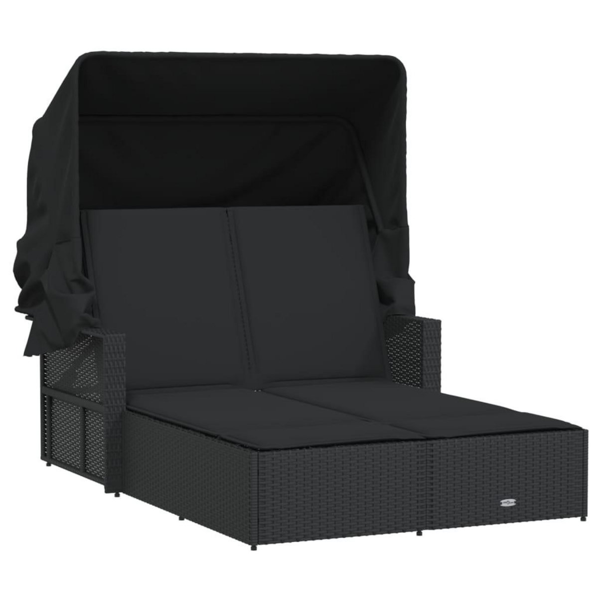 VIDAXL Chaise longue double et auvent et coussins noir resine tressee