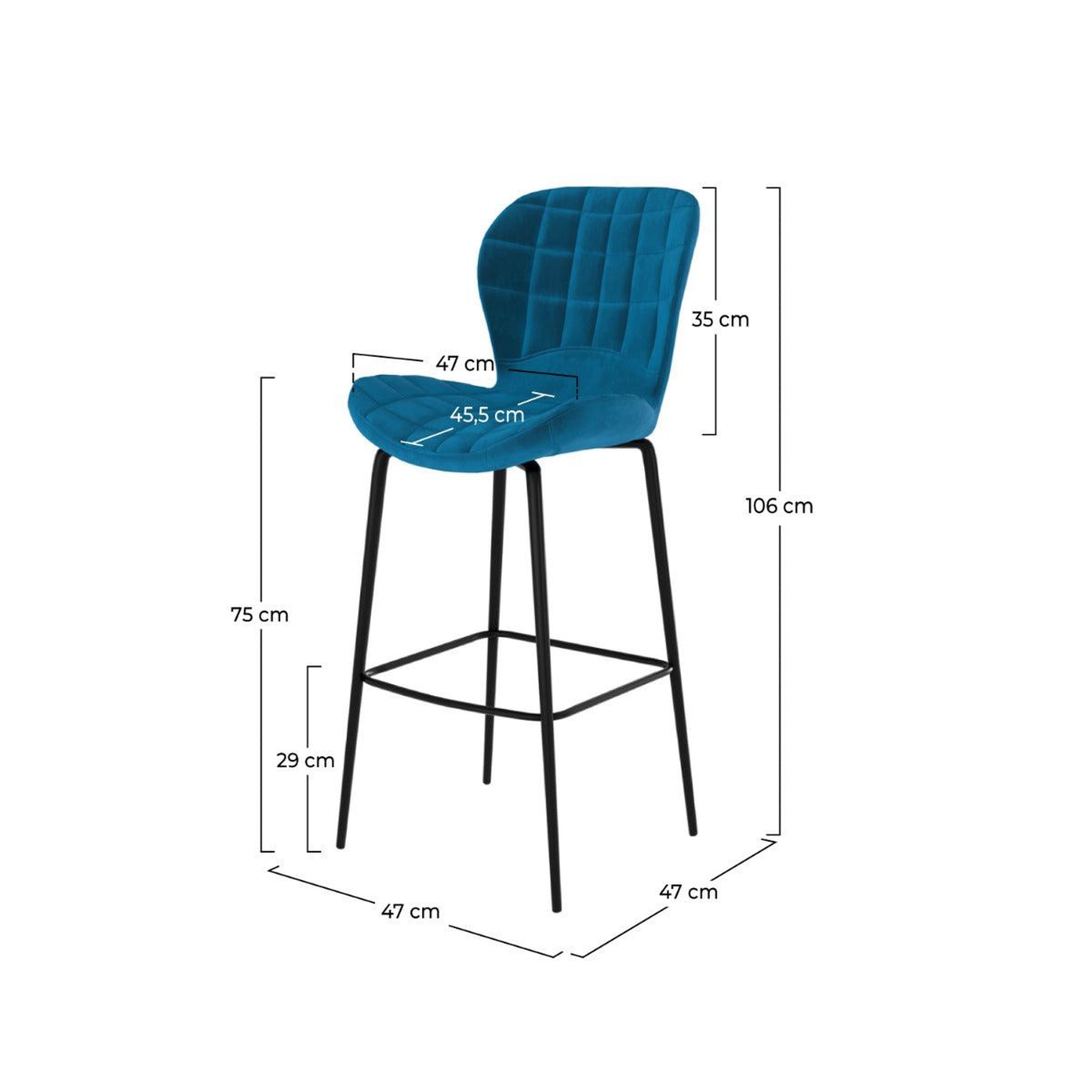 Voir la diapositive 4 : MAISON PAVANE Lot de 2 chaises de bar 75 cm en velours bleu-mazzia