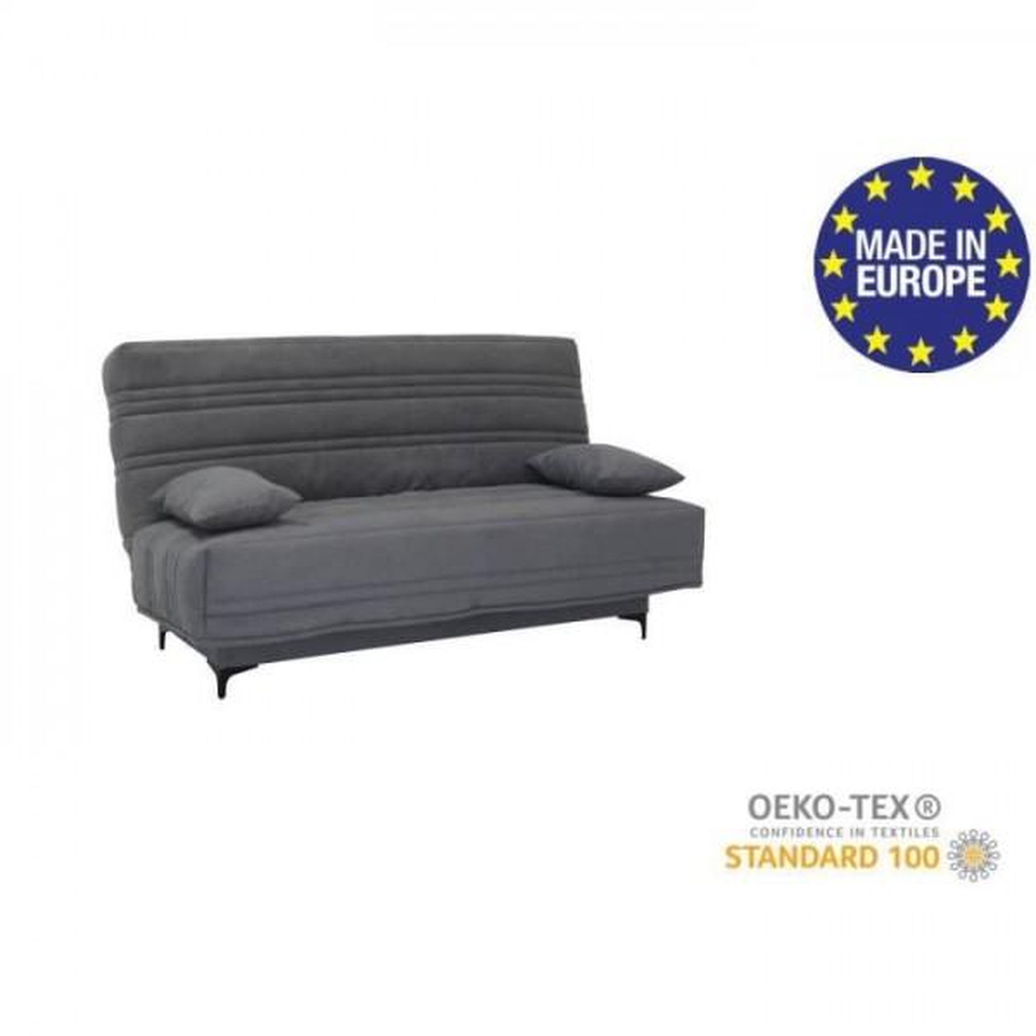 Voir la diapositive 3 : MARKET24 Banquette clic clac 3 places - Tissu gris moyen - L199 x P96 x H103 cm - KRISTEN - Style contemporain