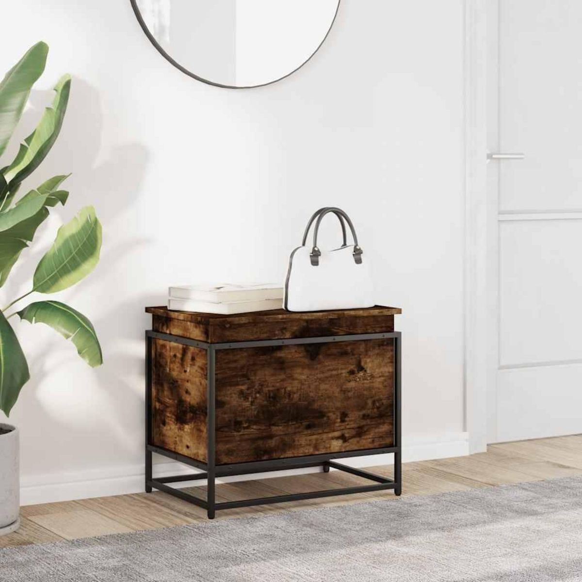 VIDAXL Boîte de rangement avec couvercle chene fume bois d'ingenierie