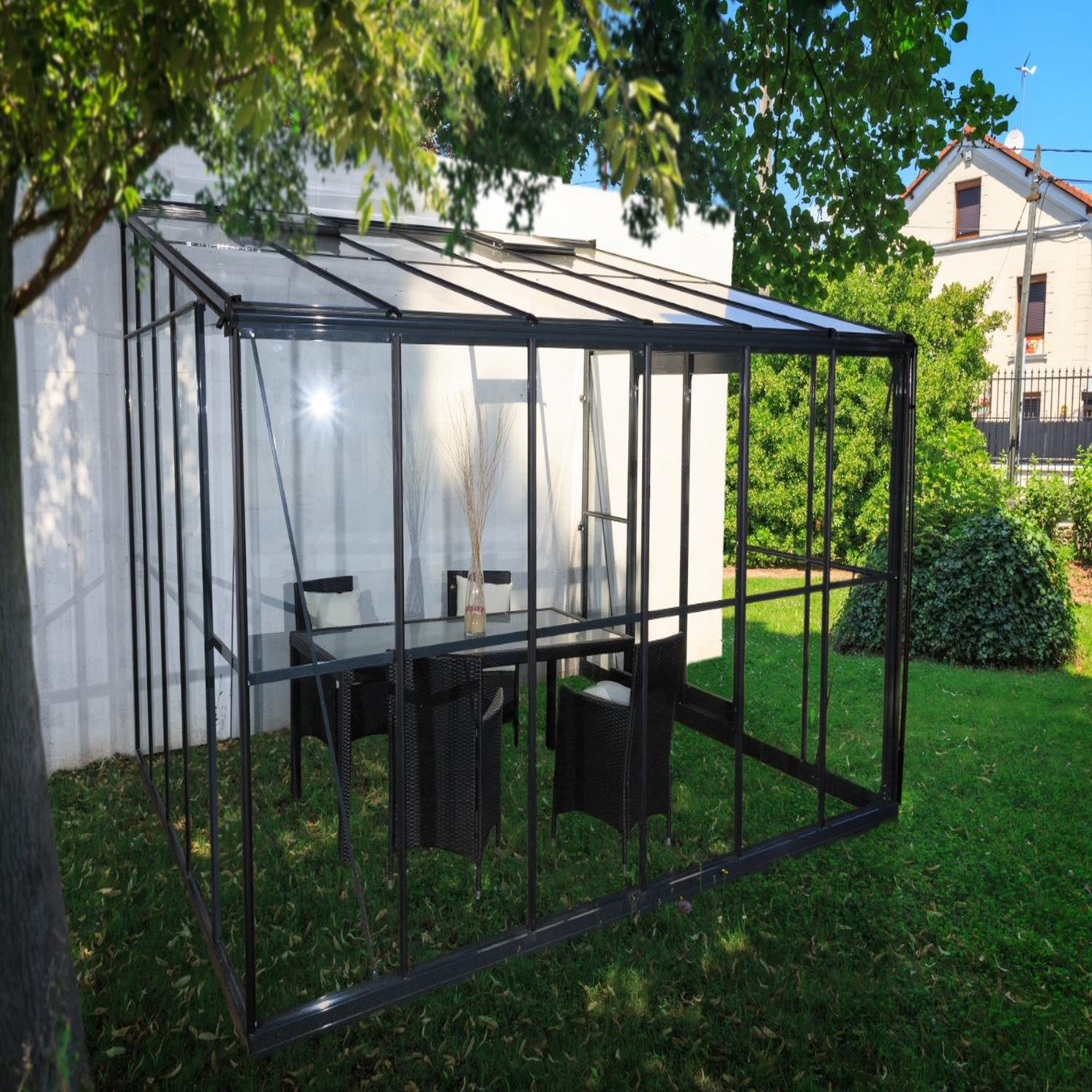 Chalet & jardin Serre d'hiver verre - 12 m2 grise adossable