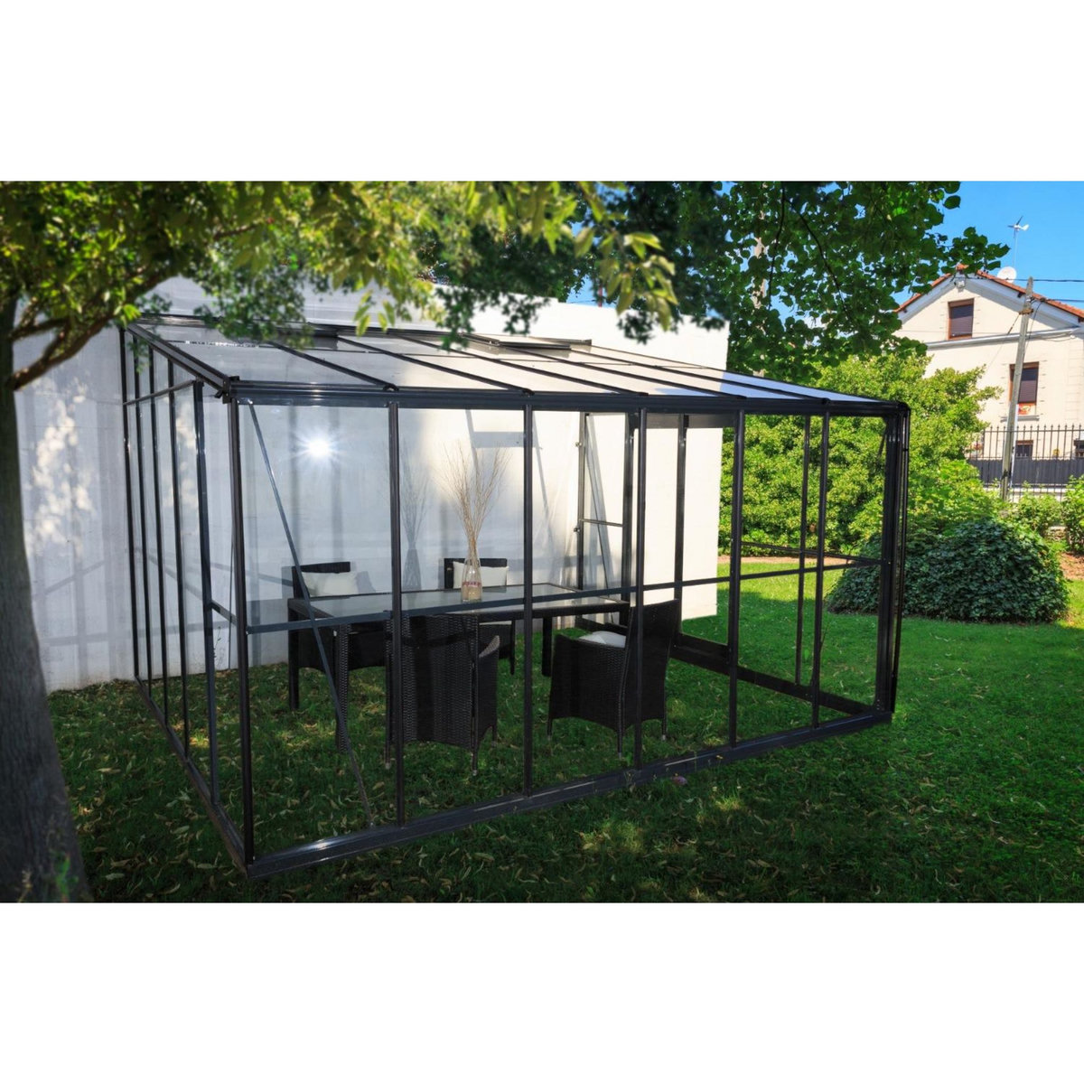 Chalet & jardin Serre d'hiver verre - 12 m2 grise adossable