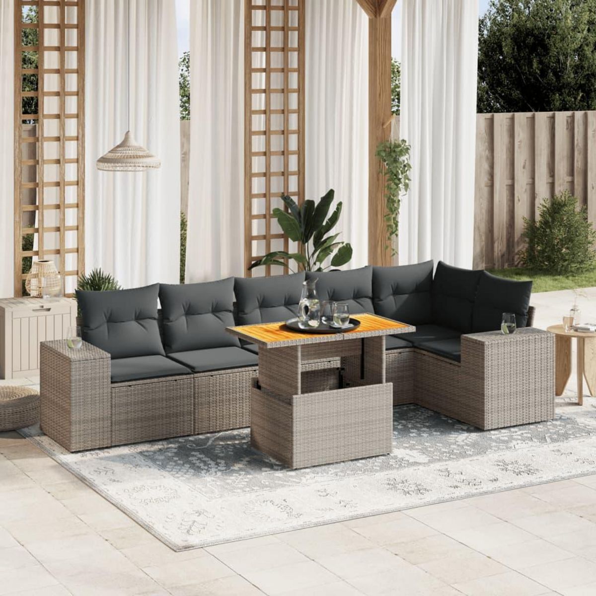 VIDAXL Salon de jardin avec coussins 7 pcs gris resine tressee