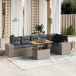 VIDAXL Salon de jardin avec coussins 7 pcs gris resine tressee