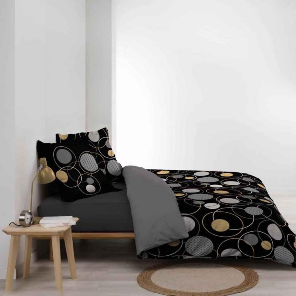 Paris Prix Parure de Lit 3 Pièces  Milor  240x220cm Noir