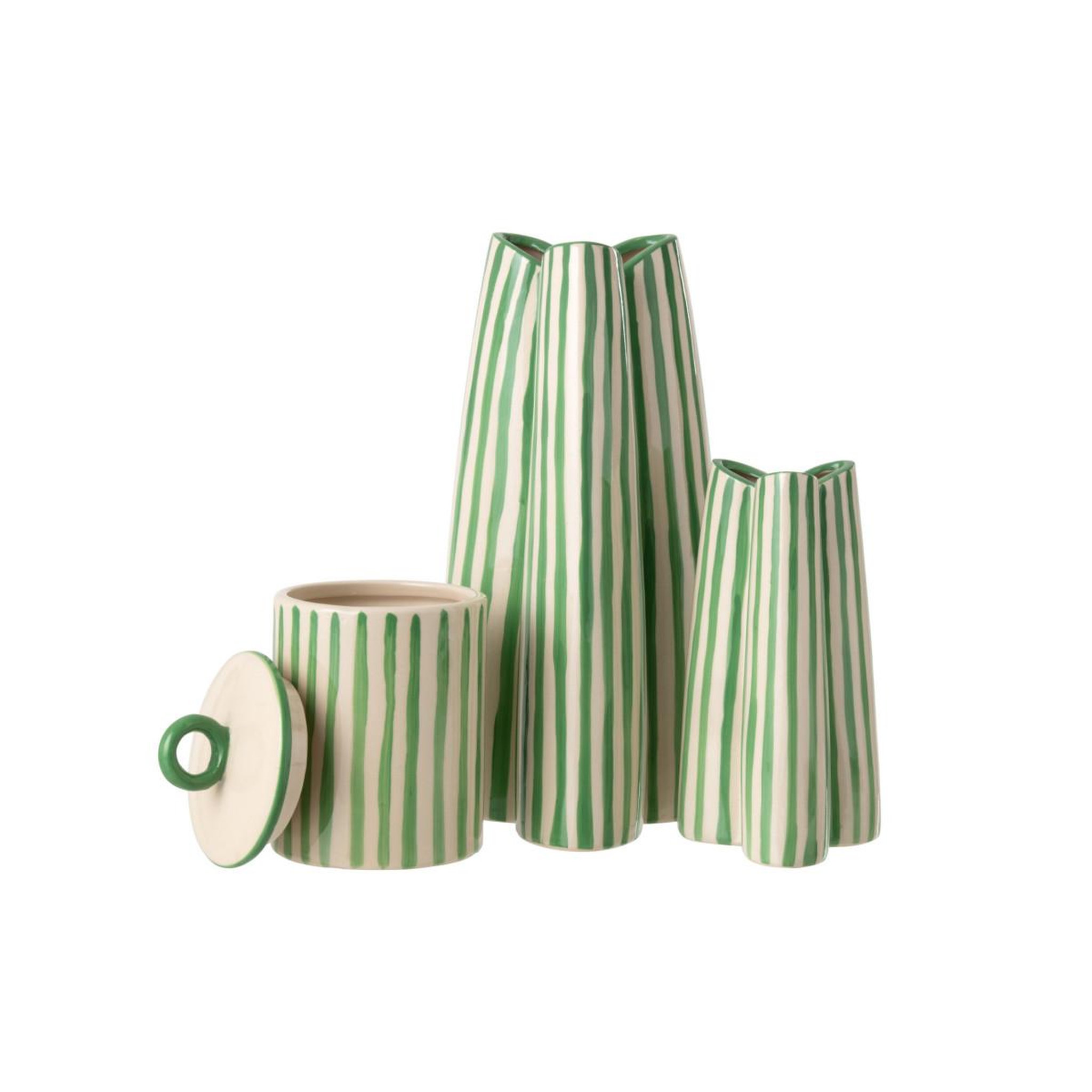 Voir la diapositive 2 : J-LINE Vase rayé en porcelaine  menton  44cm vert