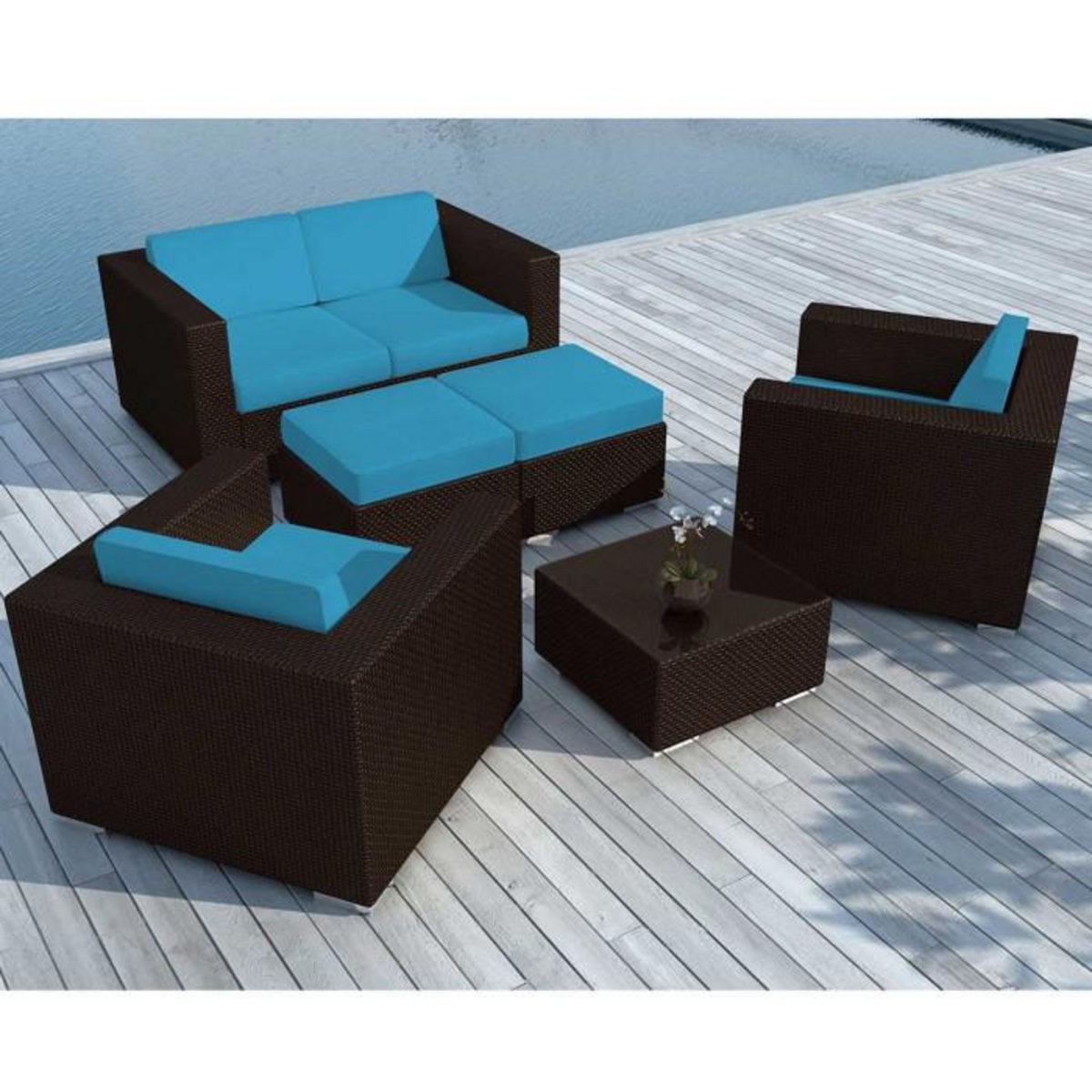 Paris Prix Salon de Jardin en Résine Tressée  Portofino  82cm Turquoise & Marron