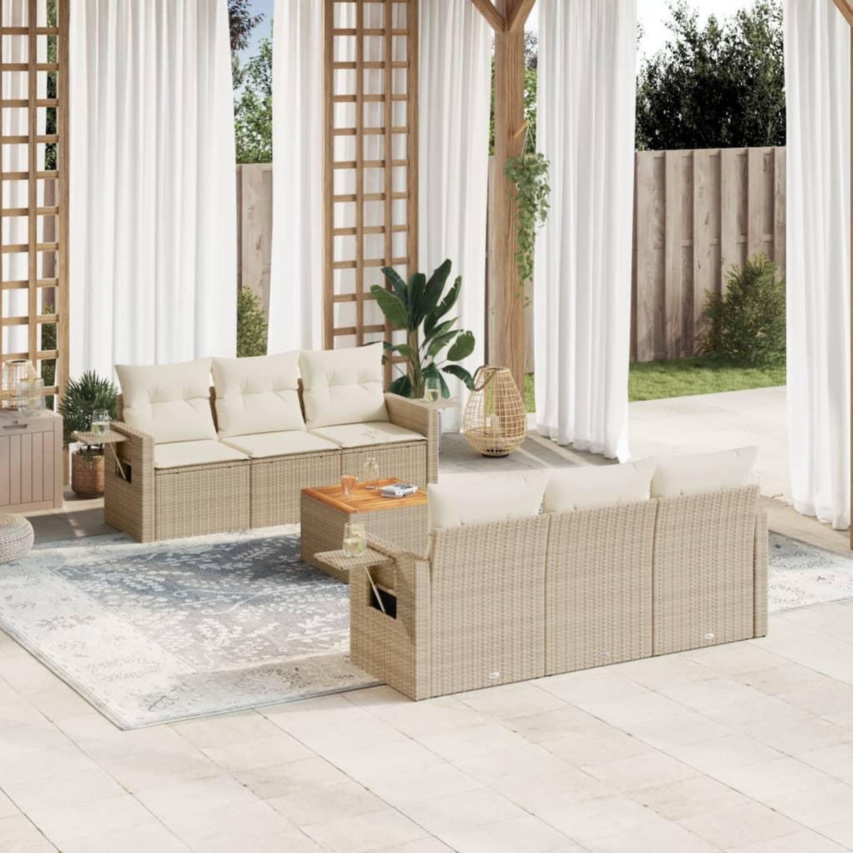 VIDAXL Salon de jardin avec coussins 7 pcs beige resine tressee