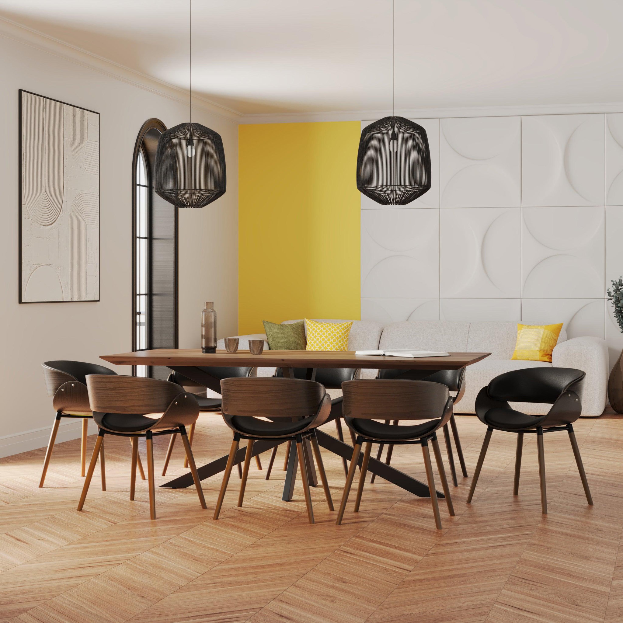 Voir la diapositive 5 : MAISON PAVANE Chaise en cuir synthétique noir et bois plaqué noyer-polo