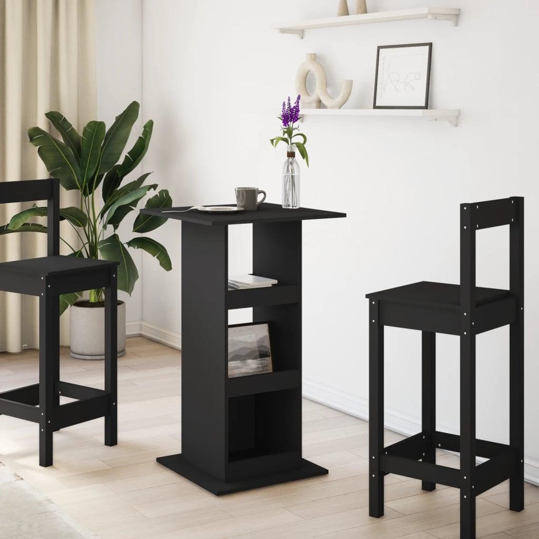 Voir la diapositive 3 : VIDAXL Table de bar avec rangement noir 60x60x102 cm bois d'ingenierie