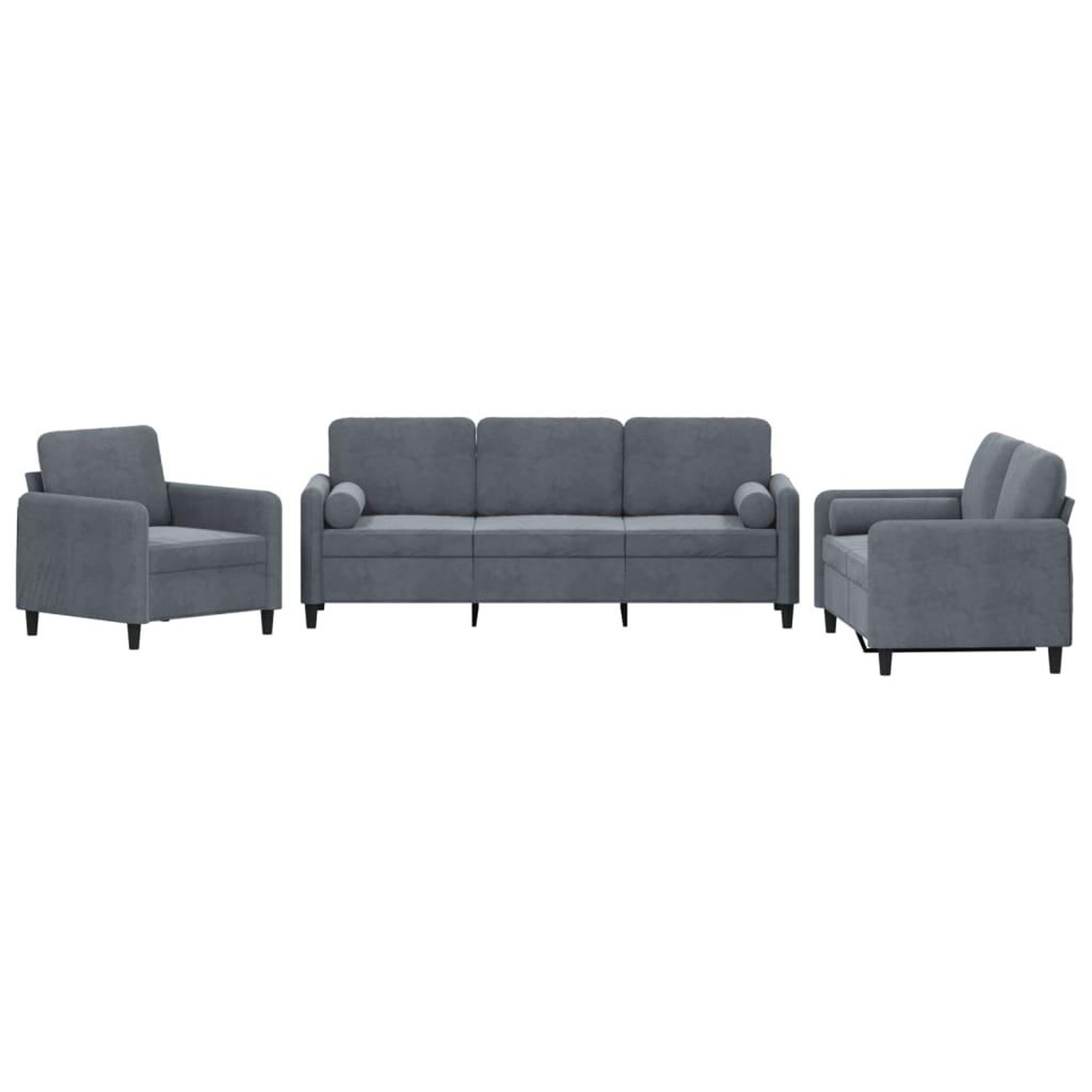 Voir la diapositive 2 : VIDAXL Ensemble de canapes 3 pcs avec coussins gris fonce velours
