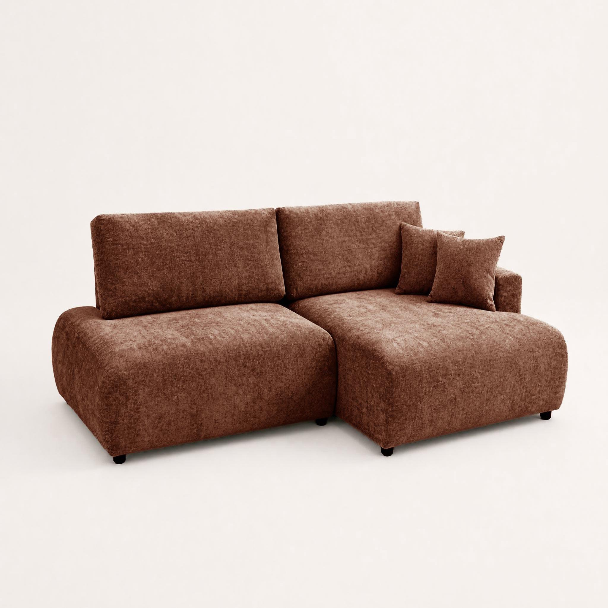 Voir la diapositive 3 : BEST MOBILIER Pivoine - canapé d'angle ouvert droit 4 places convertible avec coffre en tissu texturé