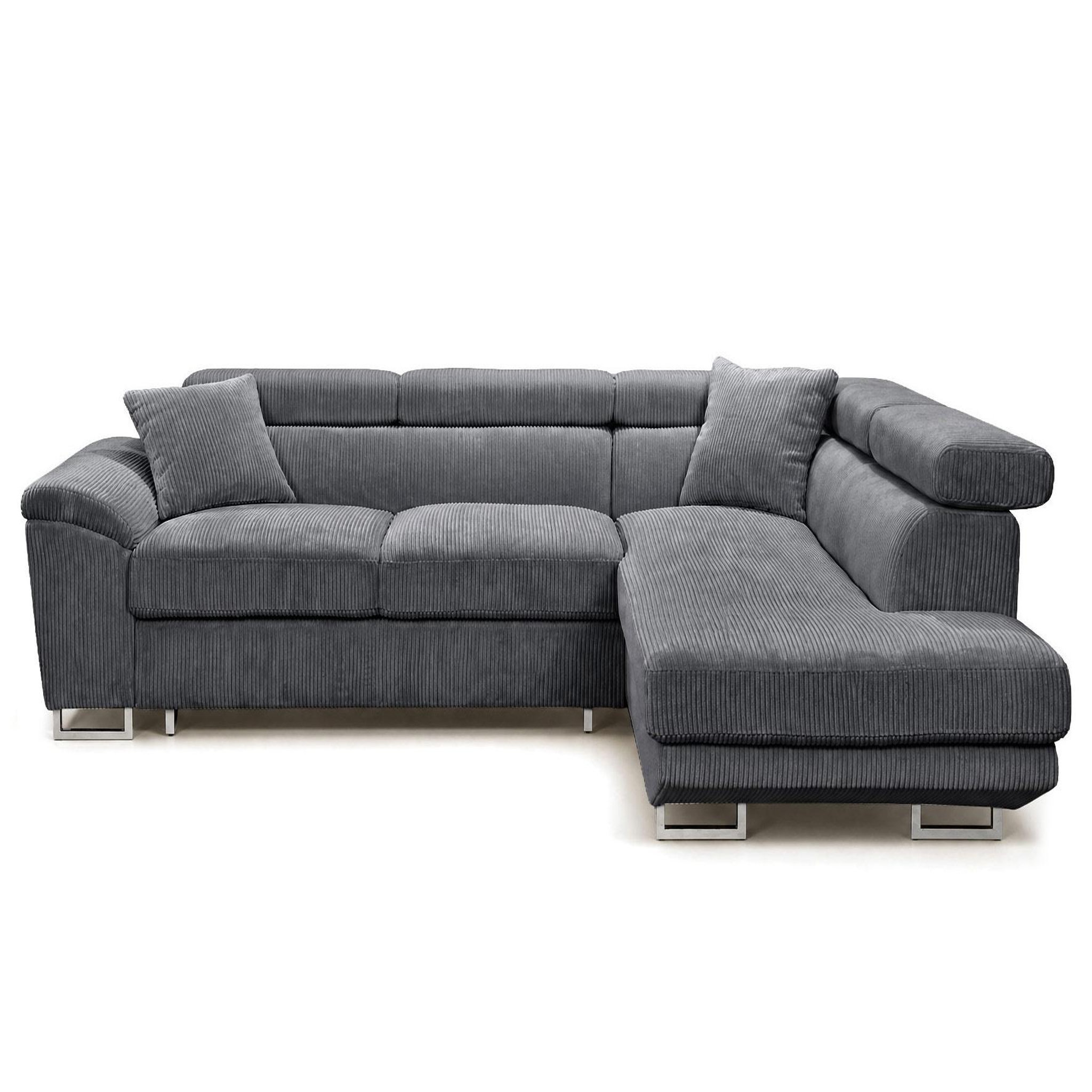 Voir la diapositive 1 : BEST MOBILIER Baoji - canapé d'angle droit 5 places convertible avec têtières et coffre en velours côtelé