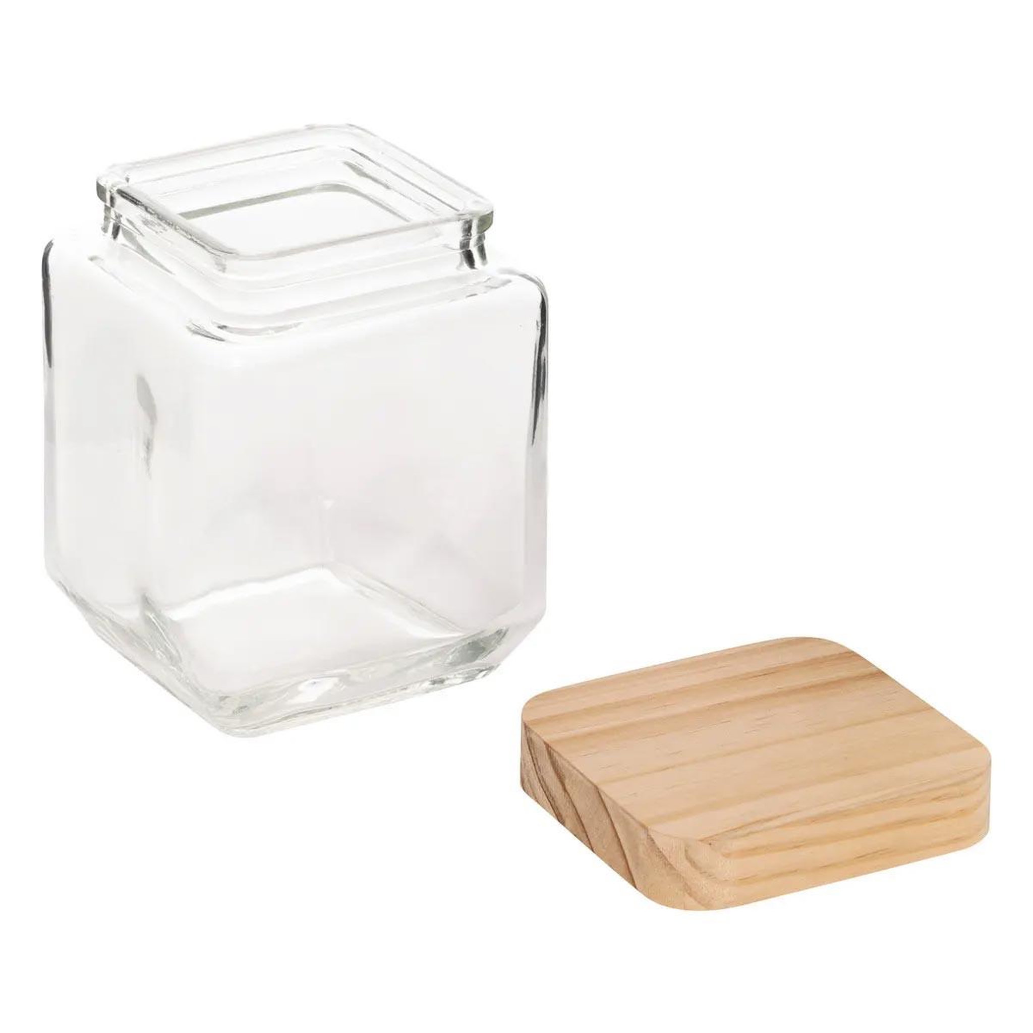 Voir la diapositive 2 : FIVE Bocal carré verre & pin  nyna  1,25l transparent