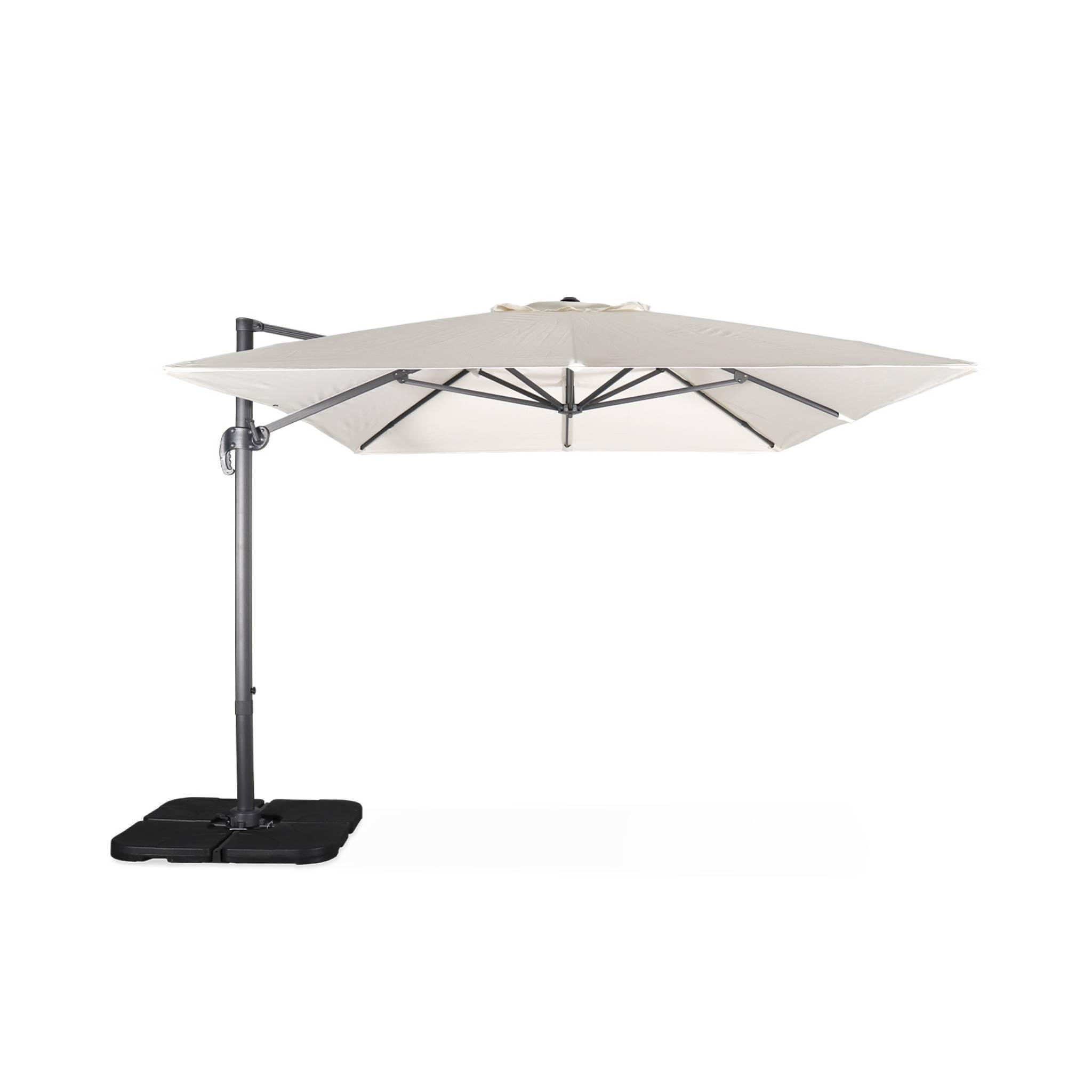 Voir la diapositive 4 : SWEEEK Parasol déporté rectangulaire 3x4 m - Wimereux - Parasol excentré inclinable dans 6 positions, rotatif à 360° + dalles à lester 50x50cm