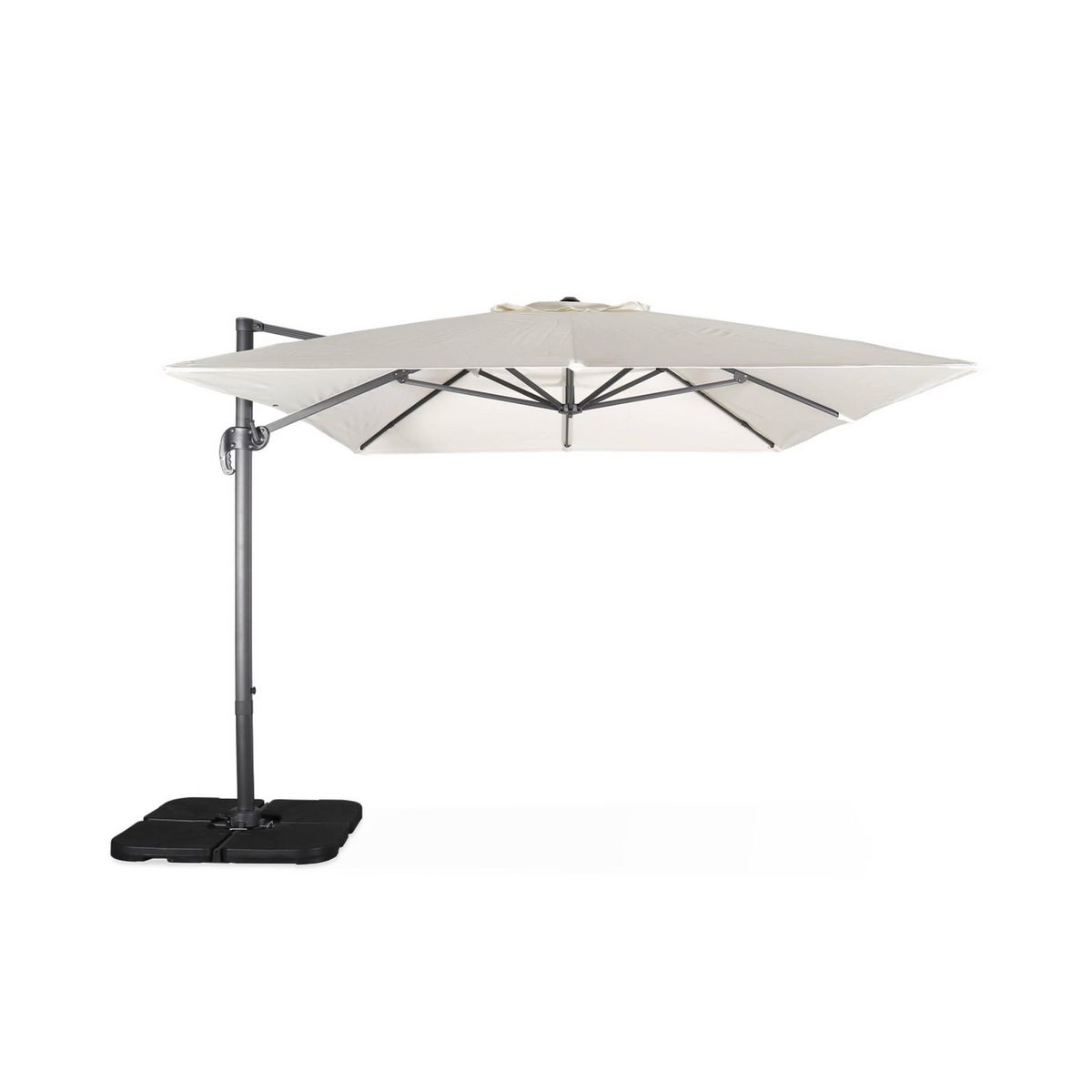 SWEEEK Parasol déporté rectangulaire 3x4 m - Wimereux - Parasol excentré inclinable dans 6 positions, rotatif à 360° + dalles à lester 50x50cm
