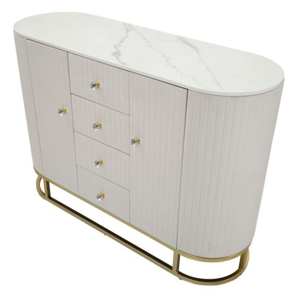 Paris Prix Buffet Design Effet Marbre  Montpellier  120cm Crème & Or