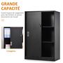 Voir la diapositive 4 : HOMCOM Armoire de bureau 2 portes coulissantes verrouillables dim. 80L x 40l x 120H cm 2 étagères panneaux particules noir