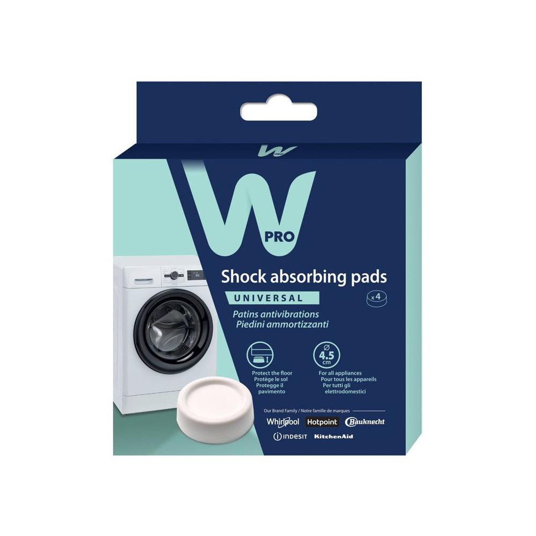 Voir la diapositive 2 : WPRO Patins anti-vibrations sha024 pour lave-linge et sèche-linge, lot de 4, ouverture centrale