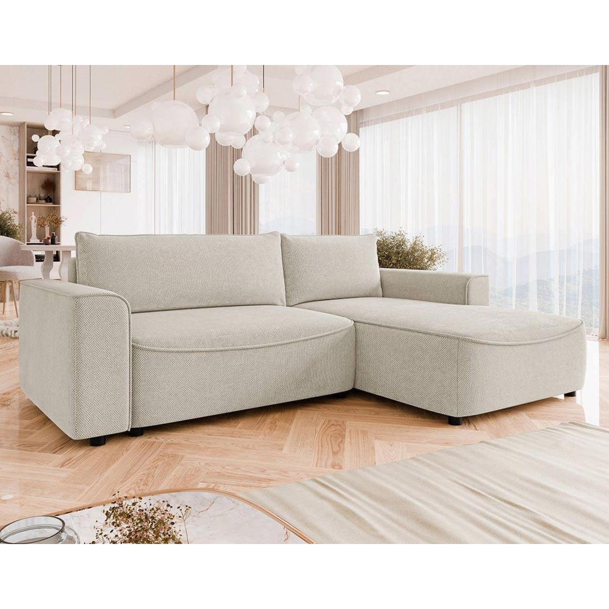 BEST MOBILIER Aurelia - canapé d'angle droit 4 places convertible avec coffre en tissu texturé