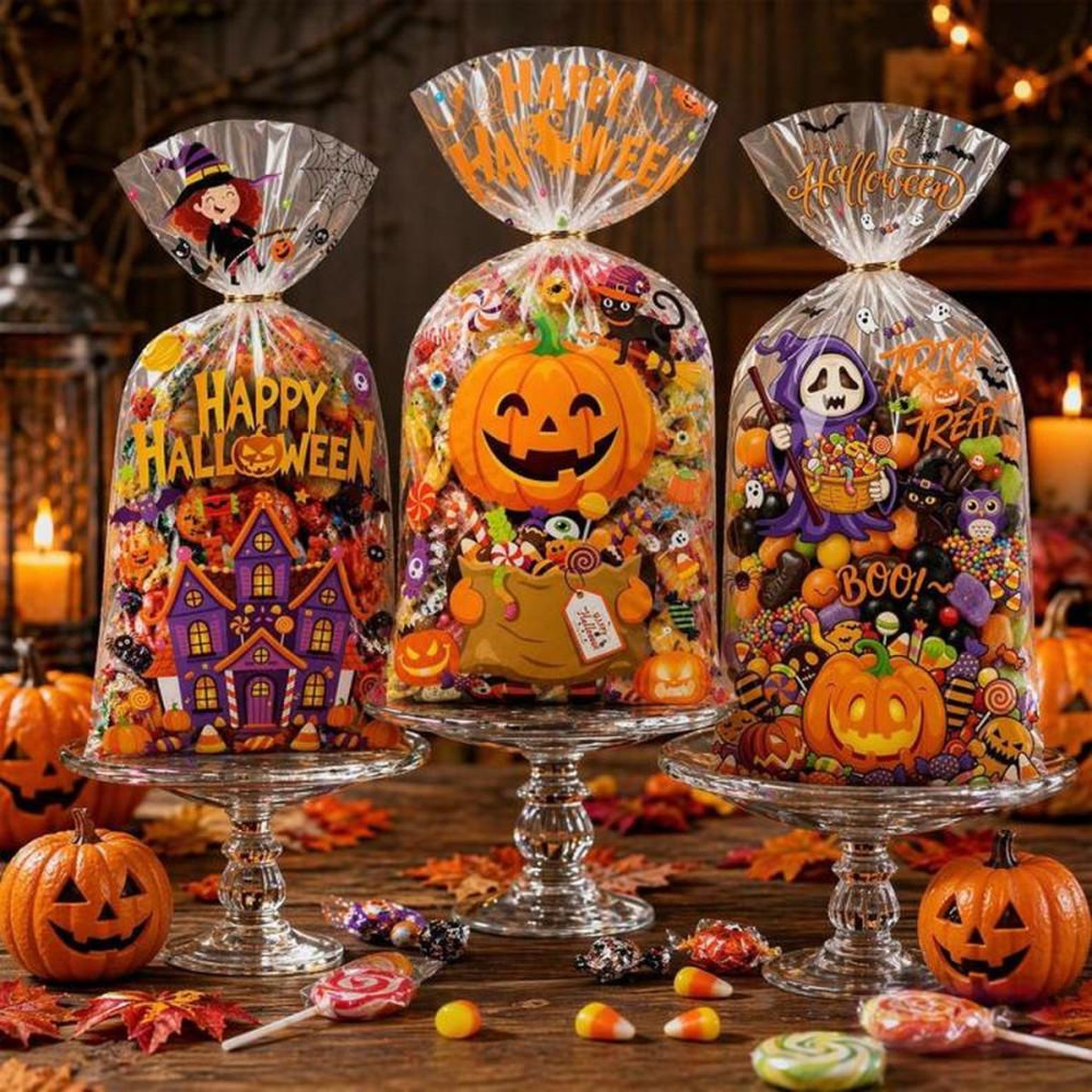 Voir la diapositive 5 : Sacs cadeaux bonbons Halloween multicolores 120 pièces