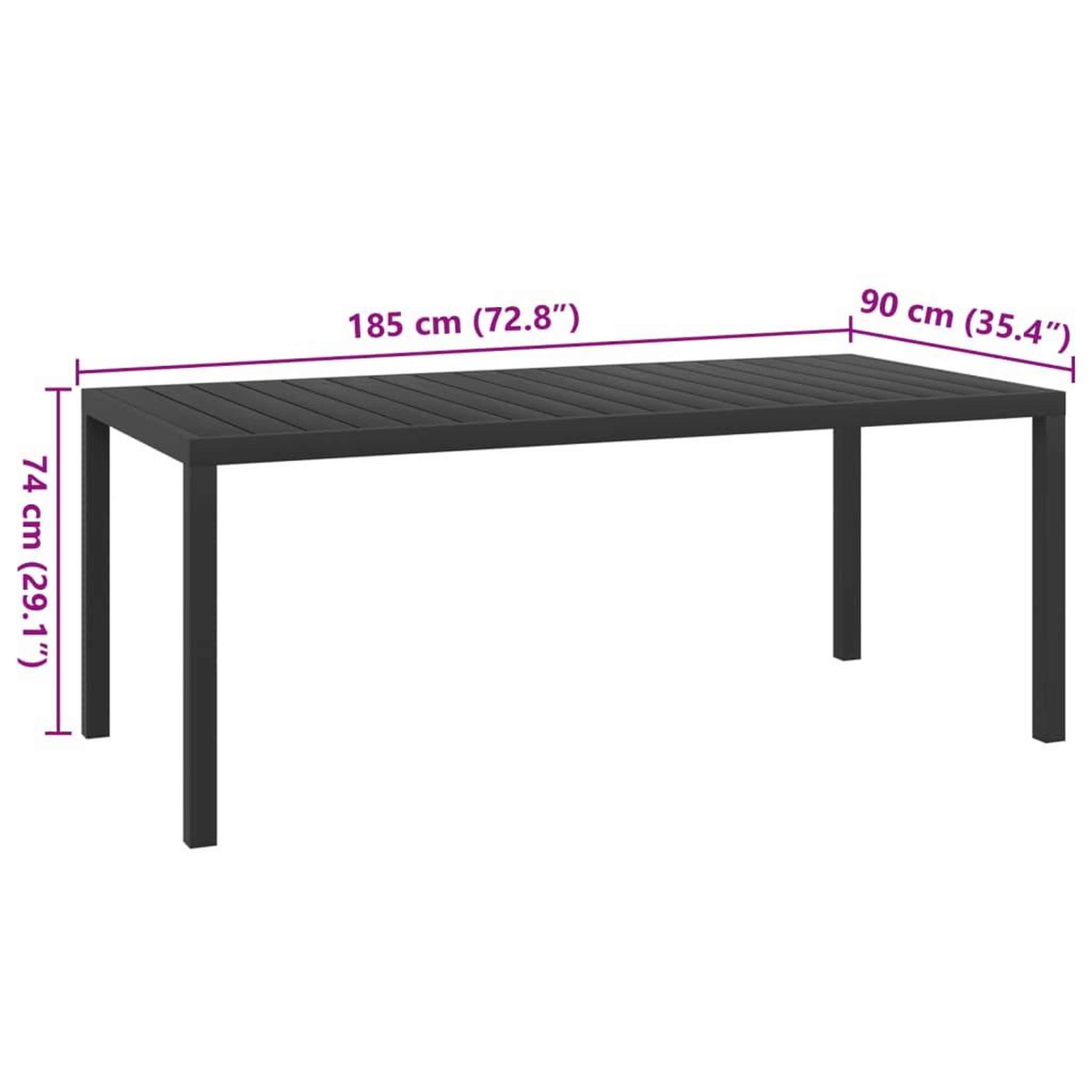 Voir la diapositive 6 : VIDAXL Table de jardin Noir 185 x 90 x 74 cm Aluminium et WPC