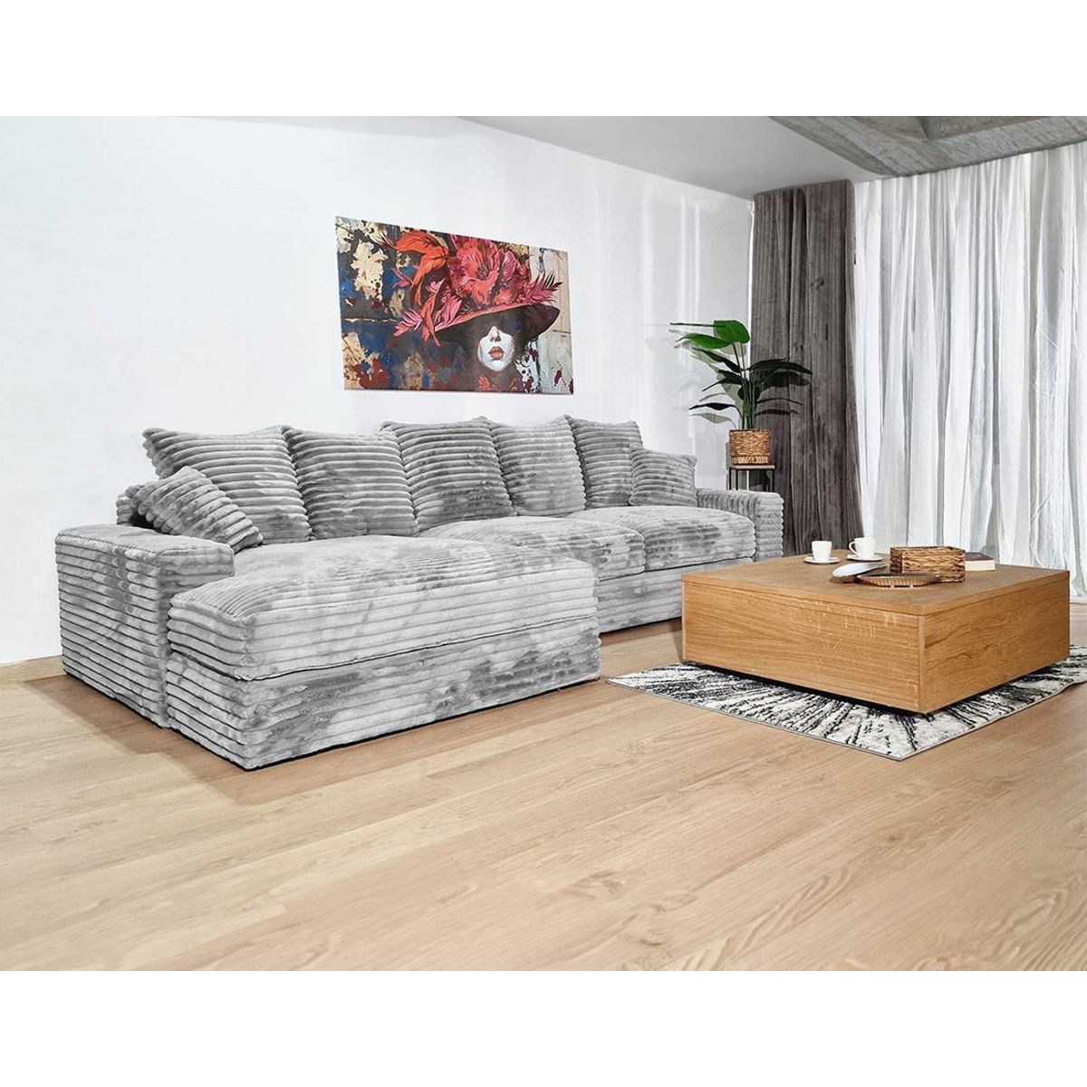 LISA DESIGN Andy - canapé d'angle gauche 5 places en fausse fourrure côtelée