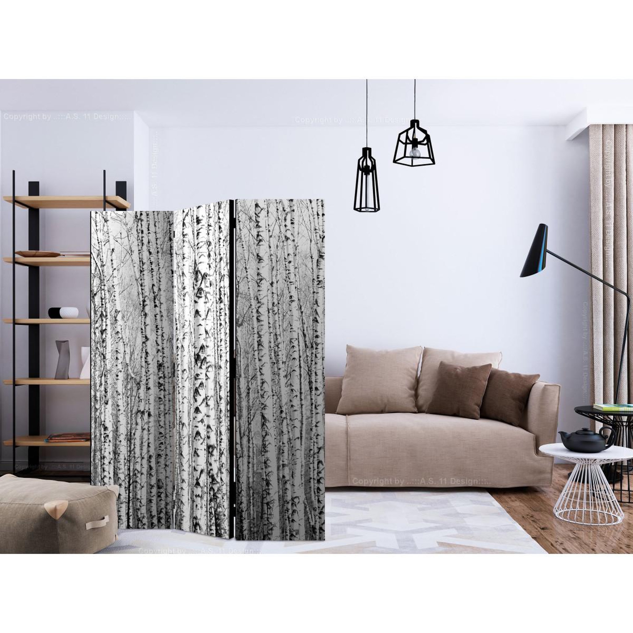 Voir la diapositive 2 : Paris Prix Paravent 3 volets  birch forest  135x172cm